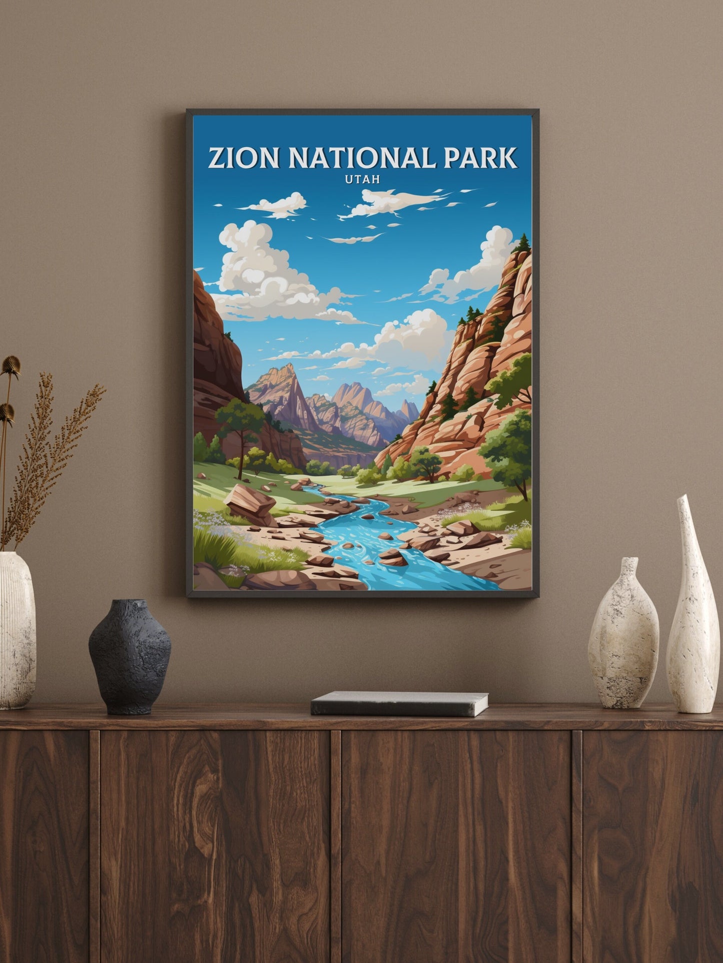 Zion National Park Utah Travel Print | Zion National Park Illustration | Zion Park Wall Art | Utah Print | Zion National Park | ID 023