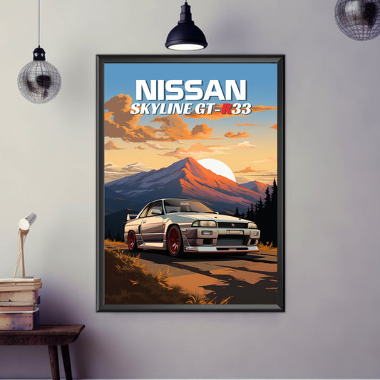 Nissan Skyline GT-R R33 Print, 1990s Car Print, Nissan Skyline GT-R R33 Poster, Car Print, Car Poster, Car Art, Japanese Car Print