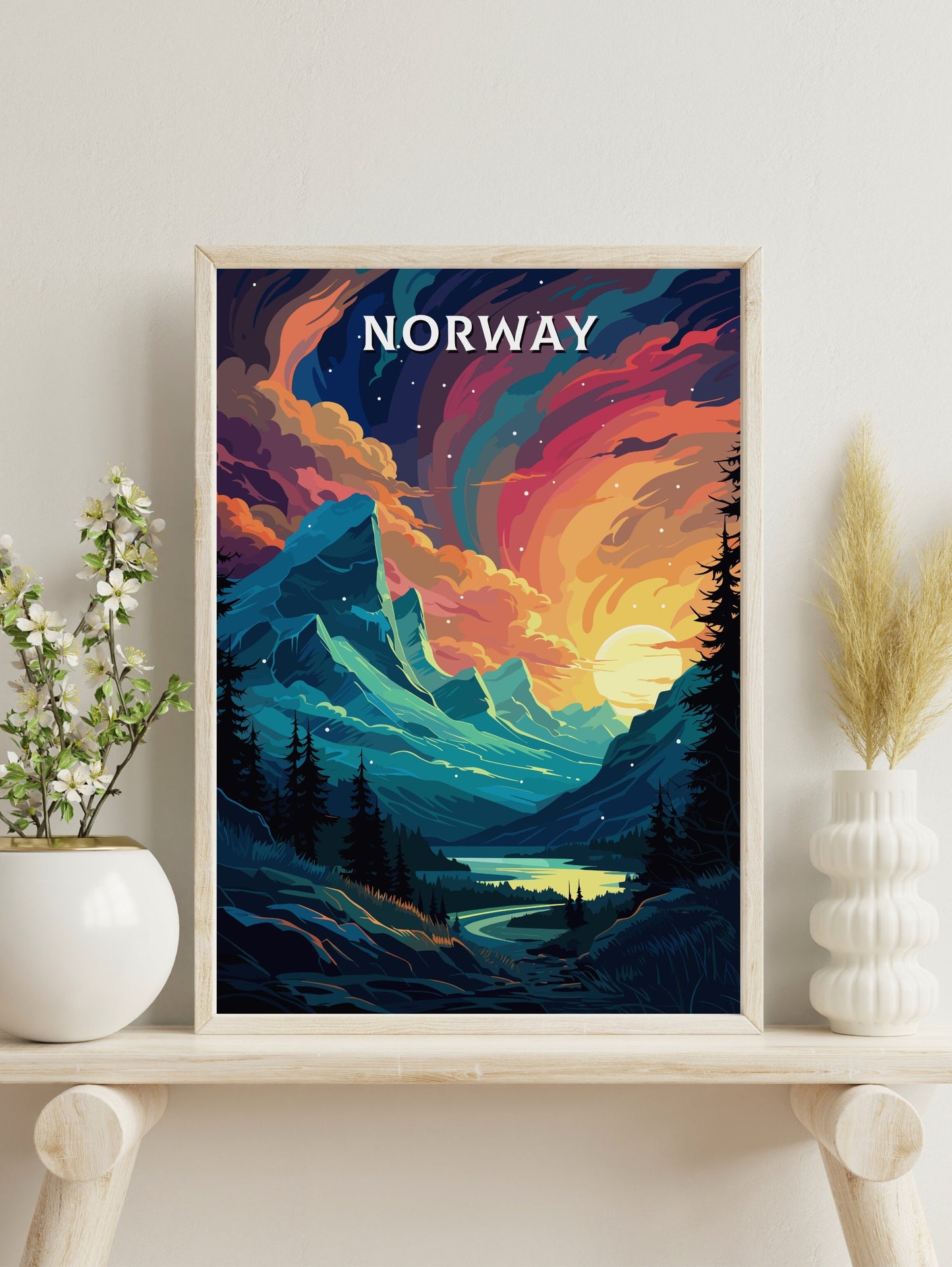 Norway Poster | Norway Travel Print| Norway Wall Art | Norway Print | Norway Travel Poster | Norway Fjords | Northern Lights Poster ID 560