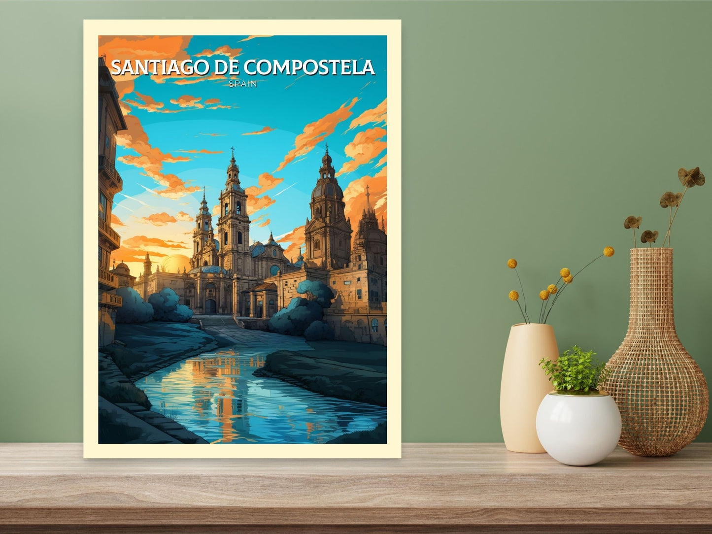 Santiago de Compostela Print | Santiago de Compostela pilgrimage | Compostela Cathedral | Spain Print | Compostela Spain Painting | ID 602