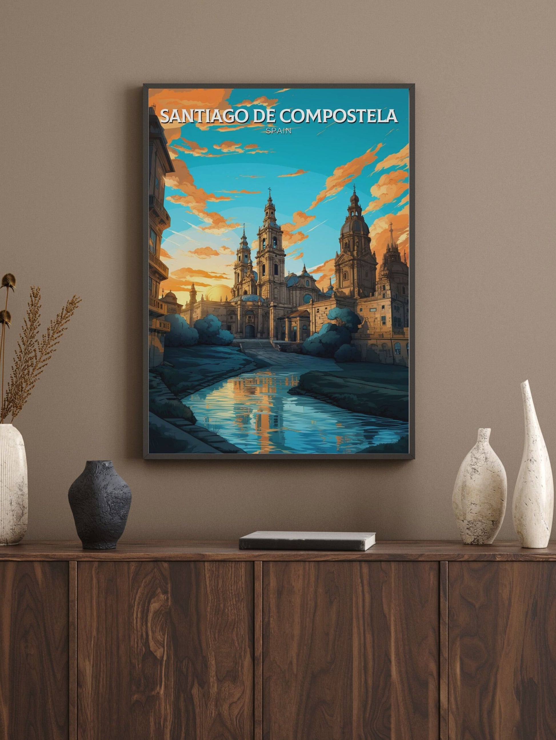 Santiago de Compostela Print | Santiago de Compostela pilgrimage | Compostela Cathedral | Spain Print | Compostela Spain Painting | ID 602