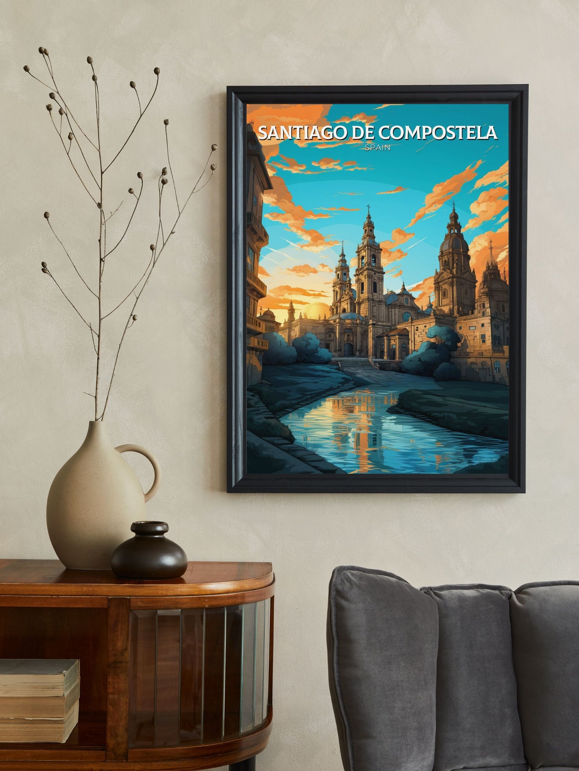 Santiago de Compostela Print | Santiago de Compostela pilgrimage | Compostela Cathedral | Spain Print | Compostela Spain Painting | ID 602