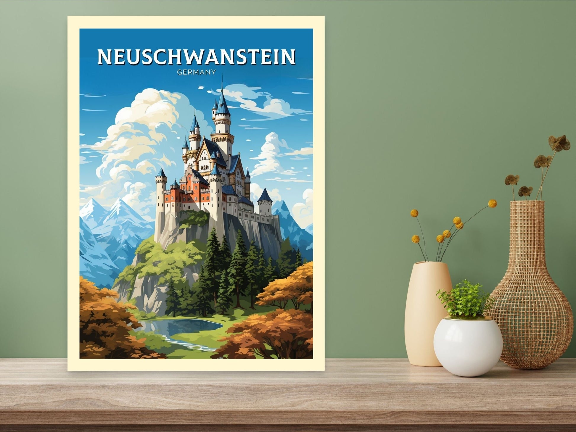 Neuschwanstein Travel Print | Neuschwanstein Illustration | Neuschwanstein Wall Art | Germany Print | Neuschwanstein Print | ID 608