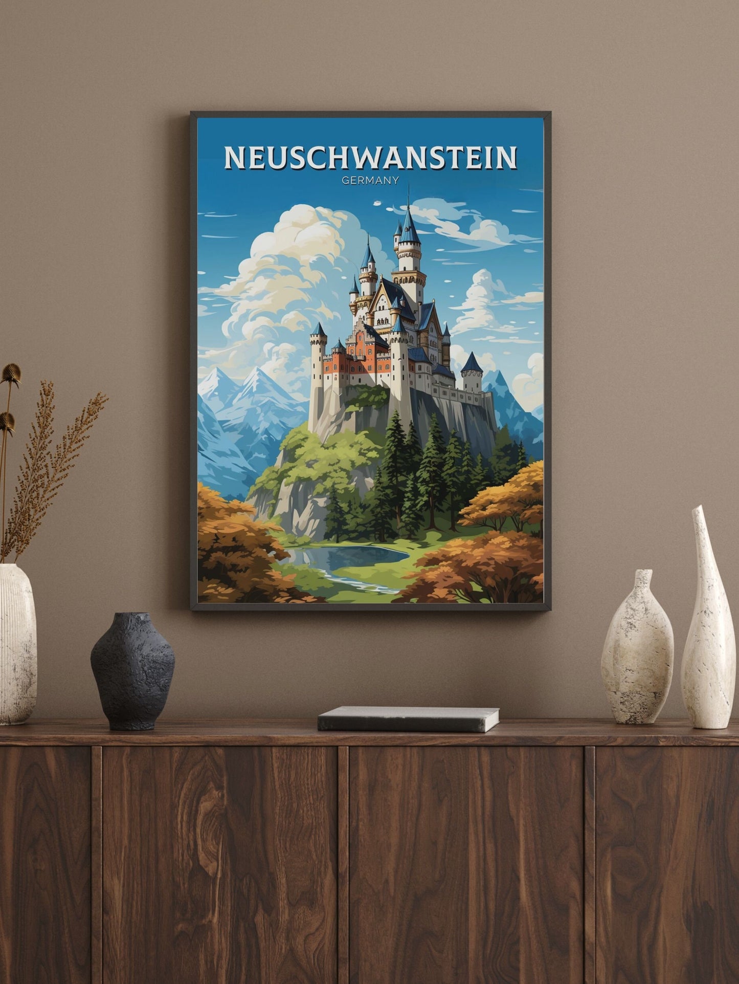 Neuschwanstein Travel Print | Neuschwanstein Illustration | Neuschwanstein Wall Art | Germany Print | Neuschwanstein Print | ID 608