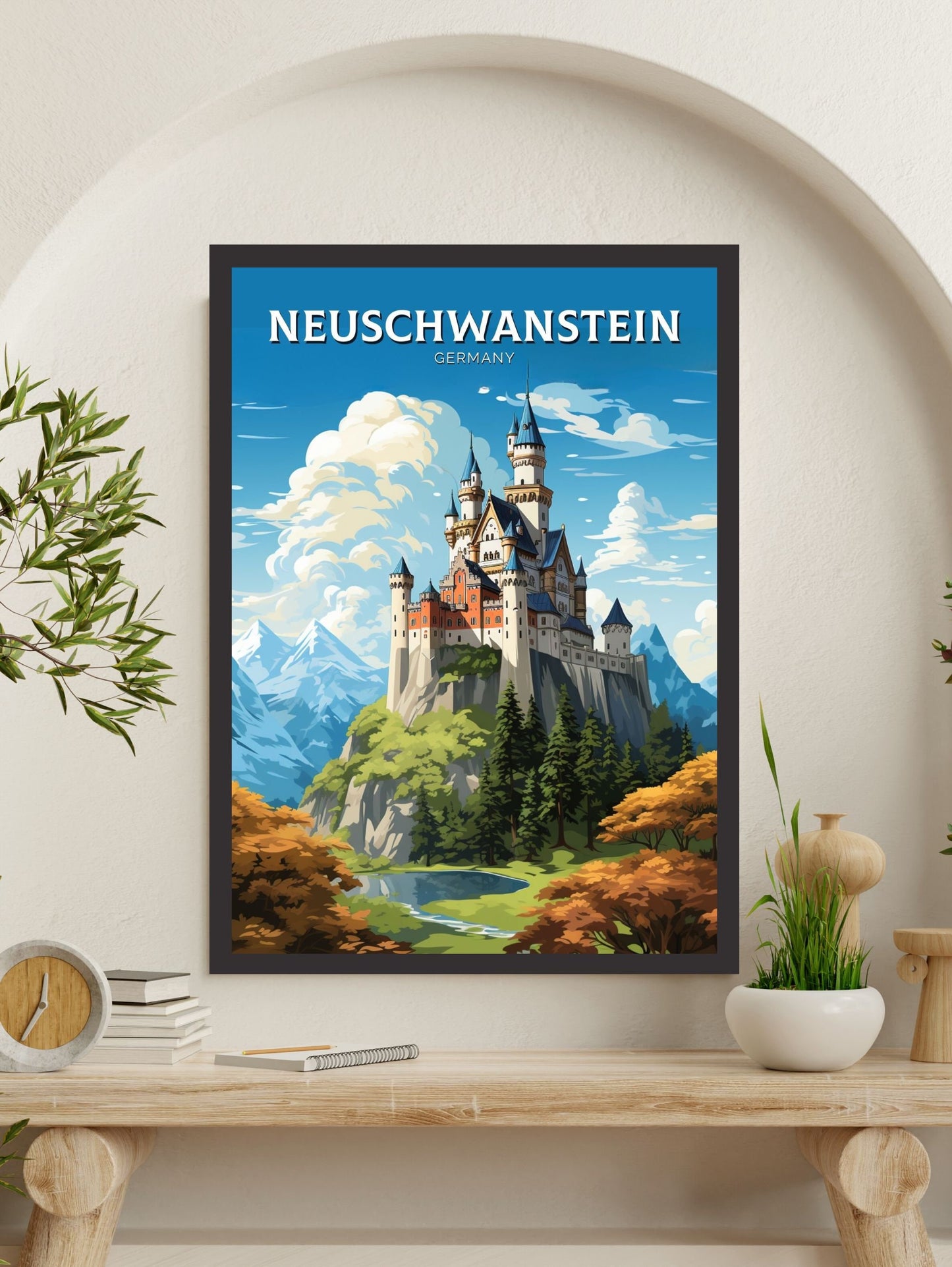 Neuschwanstein Travel Print | Neuschwanstein Illustration | Neuschwanstein Wall Art | Germany Print | Neuschwanstein Print | ID 608