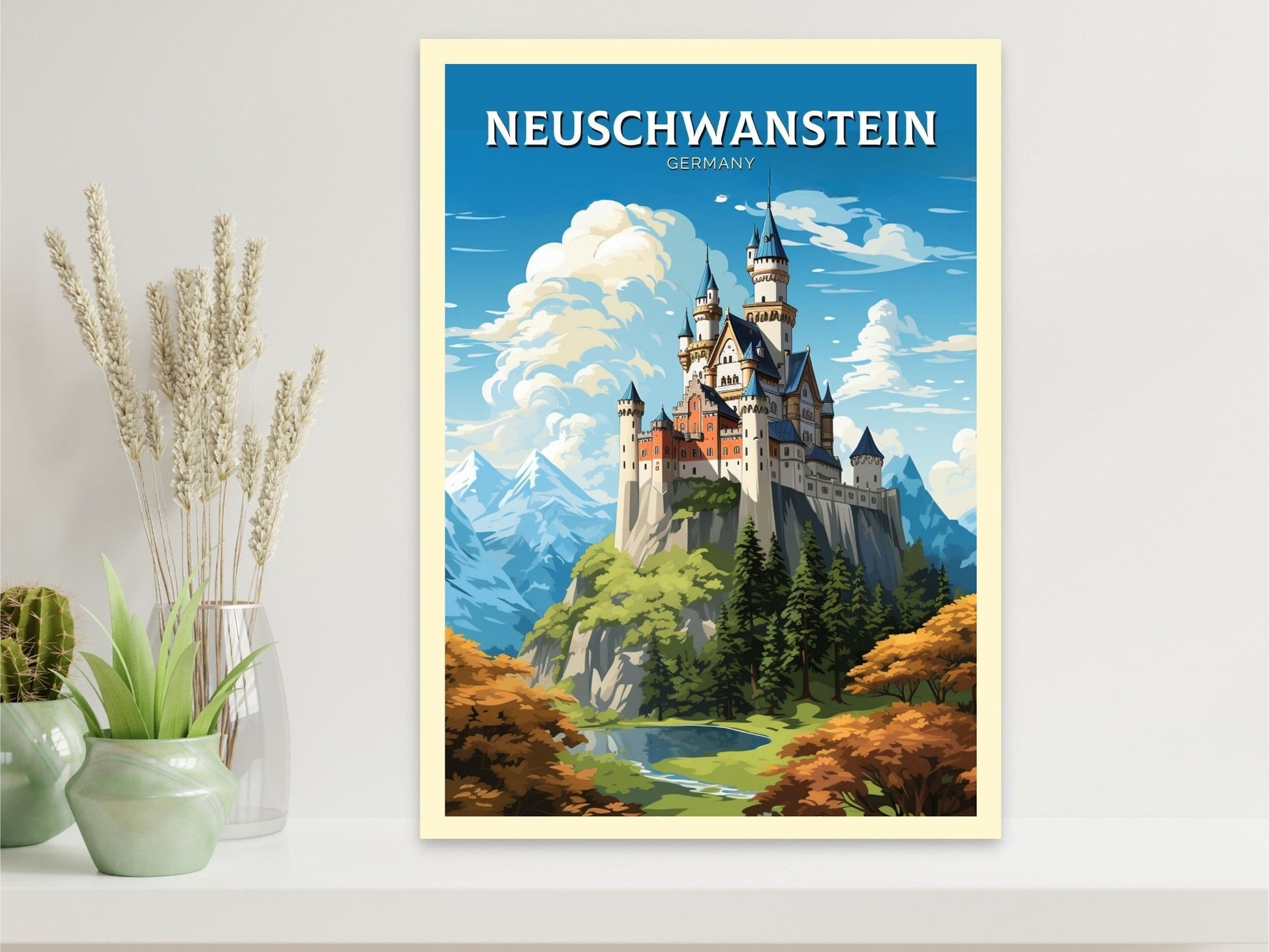 Neuschwanstein Travel Print | Neuschwanstein Illustration | Neuschwanstein Wall Art | Germany Print | Neuschwanstein Print | ID 608