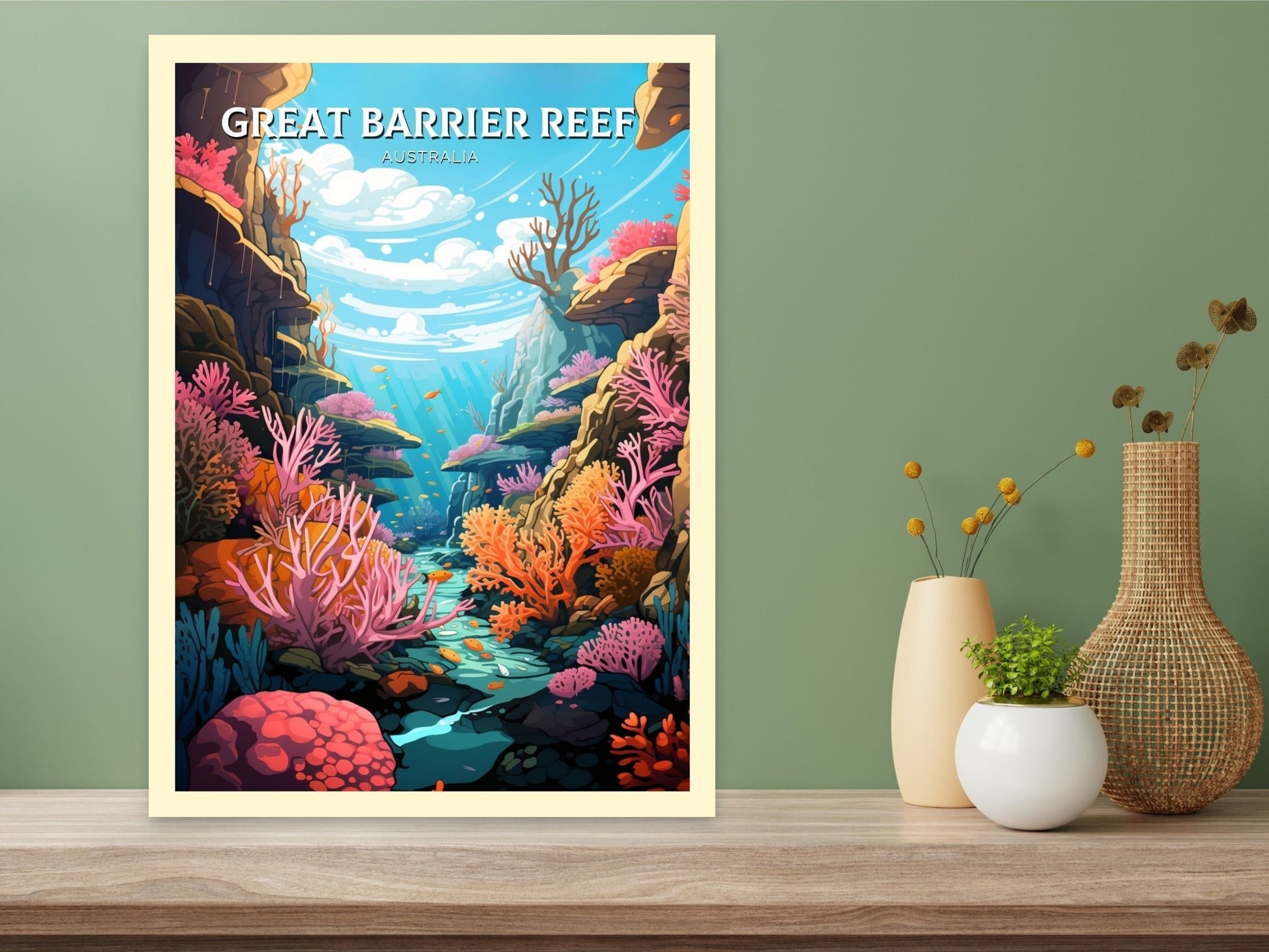 Great Barrier Reef Travel Poster | Barrier Reef Print | Reef Illustration | Australia Print | Australia Poster | Queensland Poster | ID 615