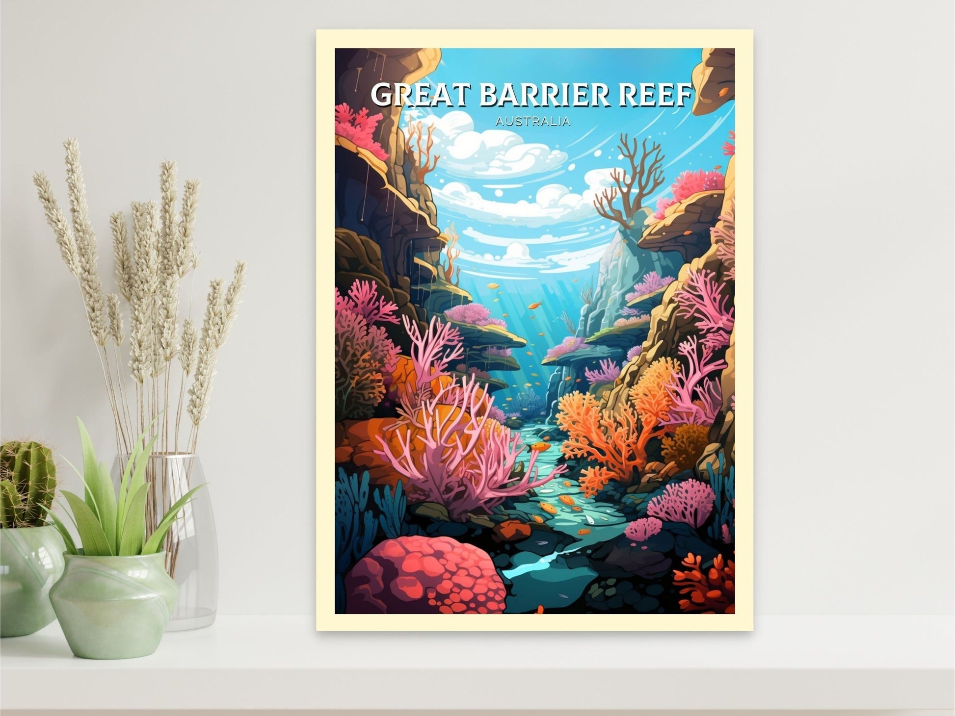 Great Barrier Reef Travel Poster | Barrier Reef Print | Reef Illustration | Australia Print | Australia Poster | Queensland Poster | ID 615