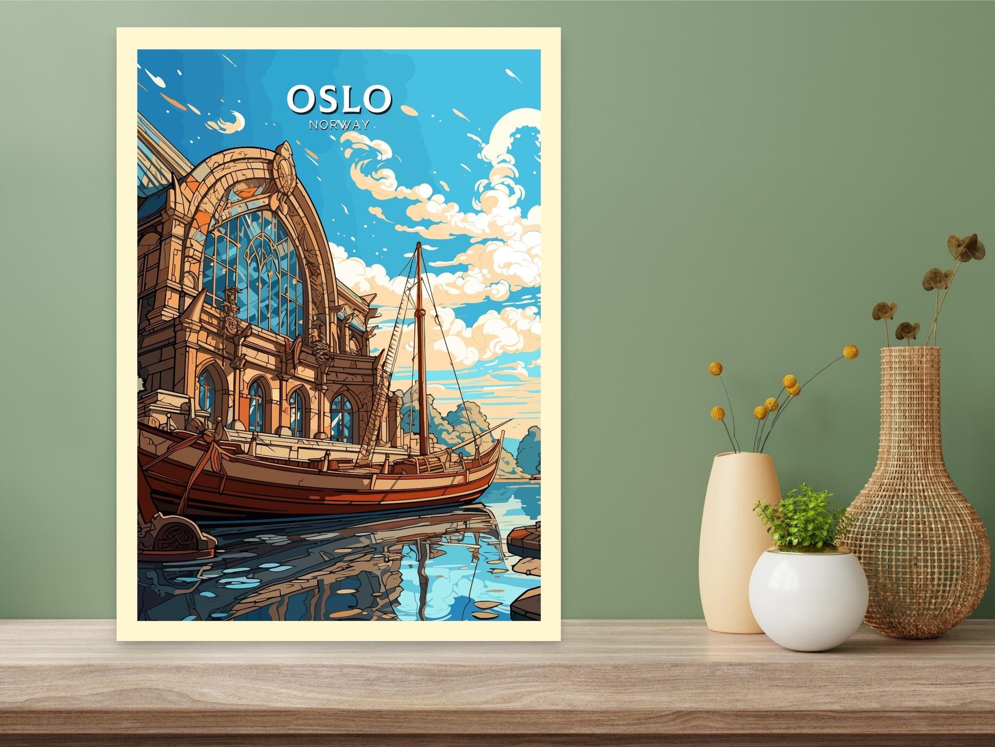 Oslo Poster | Oslo Print | Oslo Norway | Oslo Wall Art | Illustration | Travel Gift | Norway Print | Norway Art | Viking Ship Museum ID 572