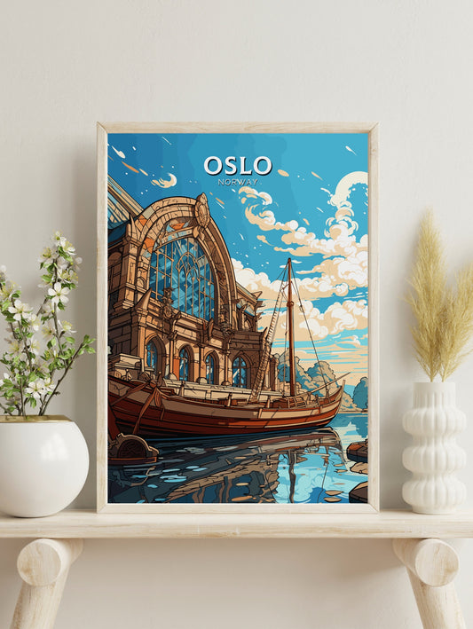 Oslo Poster | Oslo Print | Oslo Norway | Oslo Wall Art | Illustration | Travel Gift | Norway Print | Norway Art | Viking Ship Museum ID 572