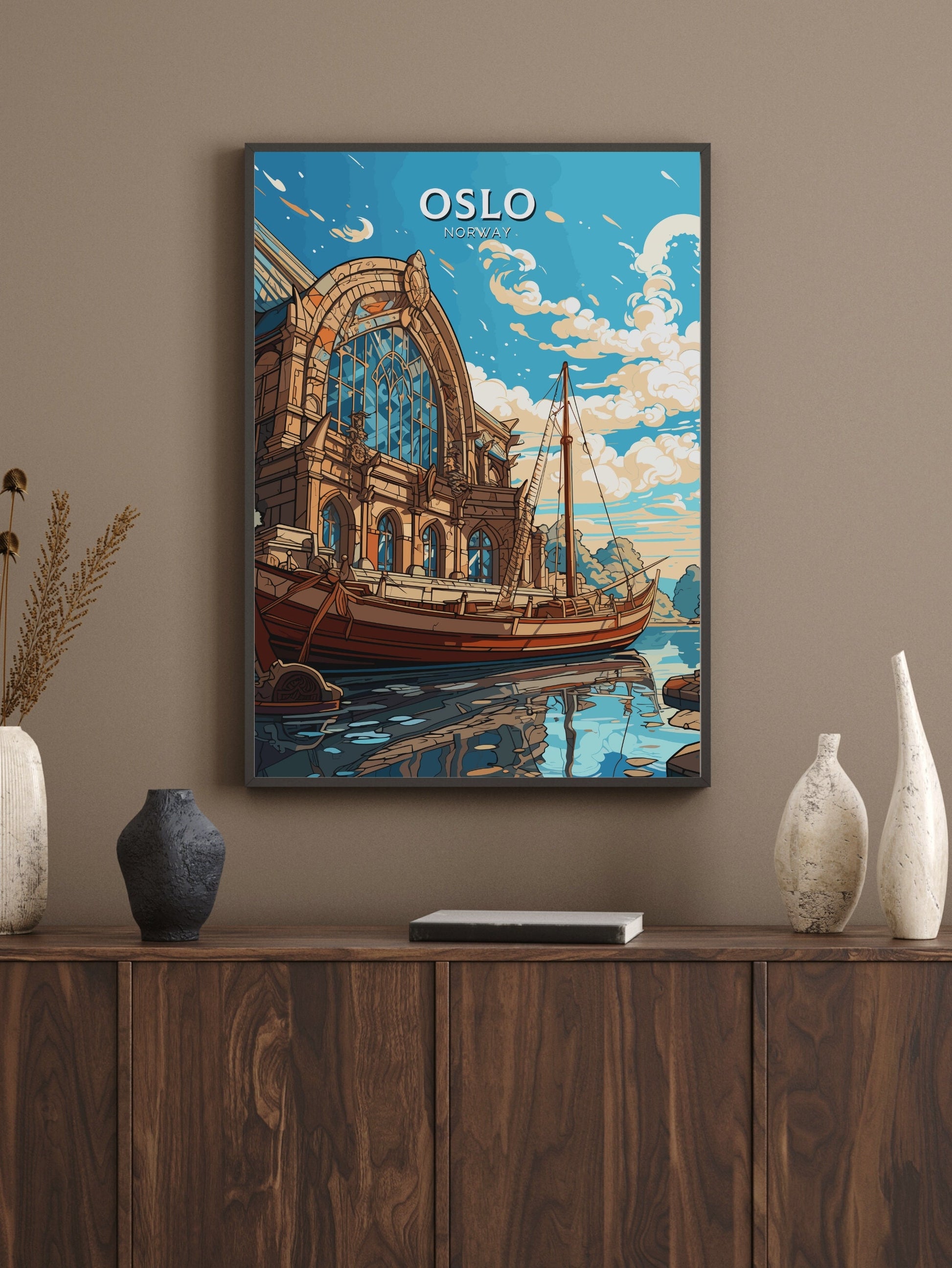 Oslo Poster | Oslo Print | Oslo Norway | Oslo Wall Art | Illustration | Travel Gift | Norway Print | Norway Art | Viking Ship Museum ID 572