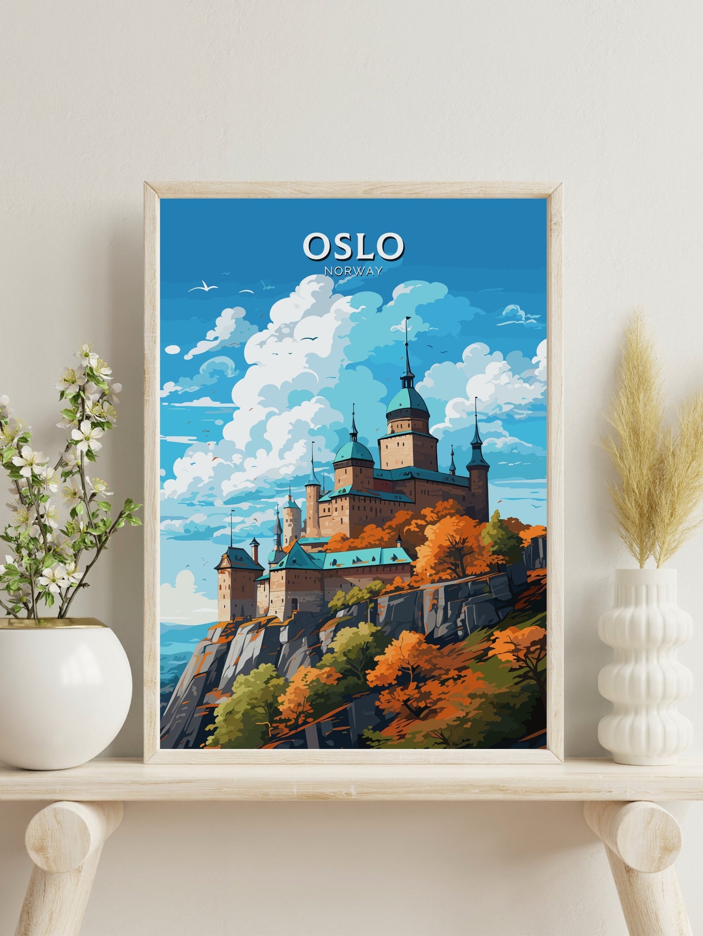 Oslo Print | Oslo Poster | Oslo Norway | Oslo Wall Art | Illustration | Travel Gift | Norway Print | Norway Art | Akershus Fortress ID 574