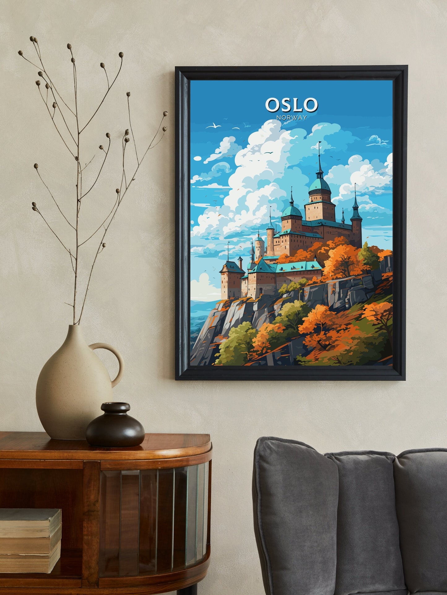 Oslo Print | Oslo Poster | Oslo Norway | Oslo Wall Art | Illustration | Travel Gift | Norway Print | Norway Art | Akershus Fortress ID 574