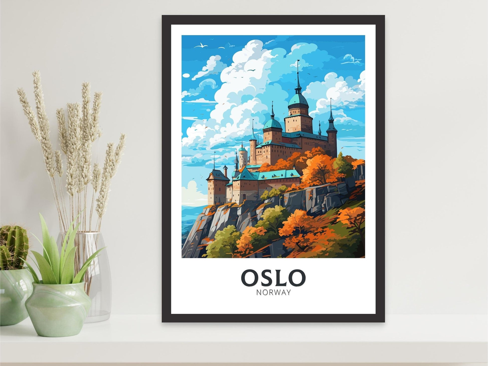 Oslo Poster | Oslo Print | Oslo Norway | Oslo Wall Art | Illustration | Travel Gift | Norway Print | Norway Art | Akershus Fortress ID 575