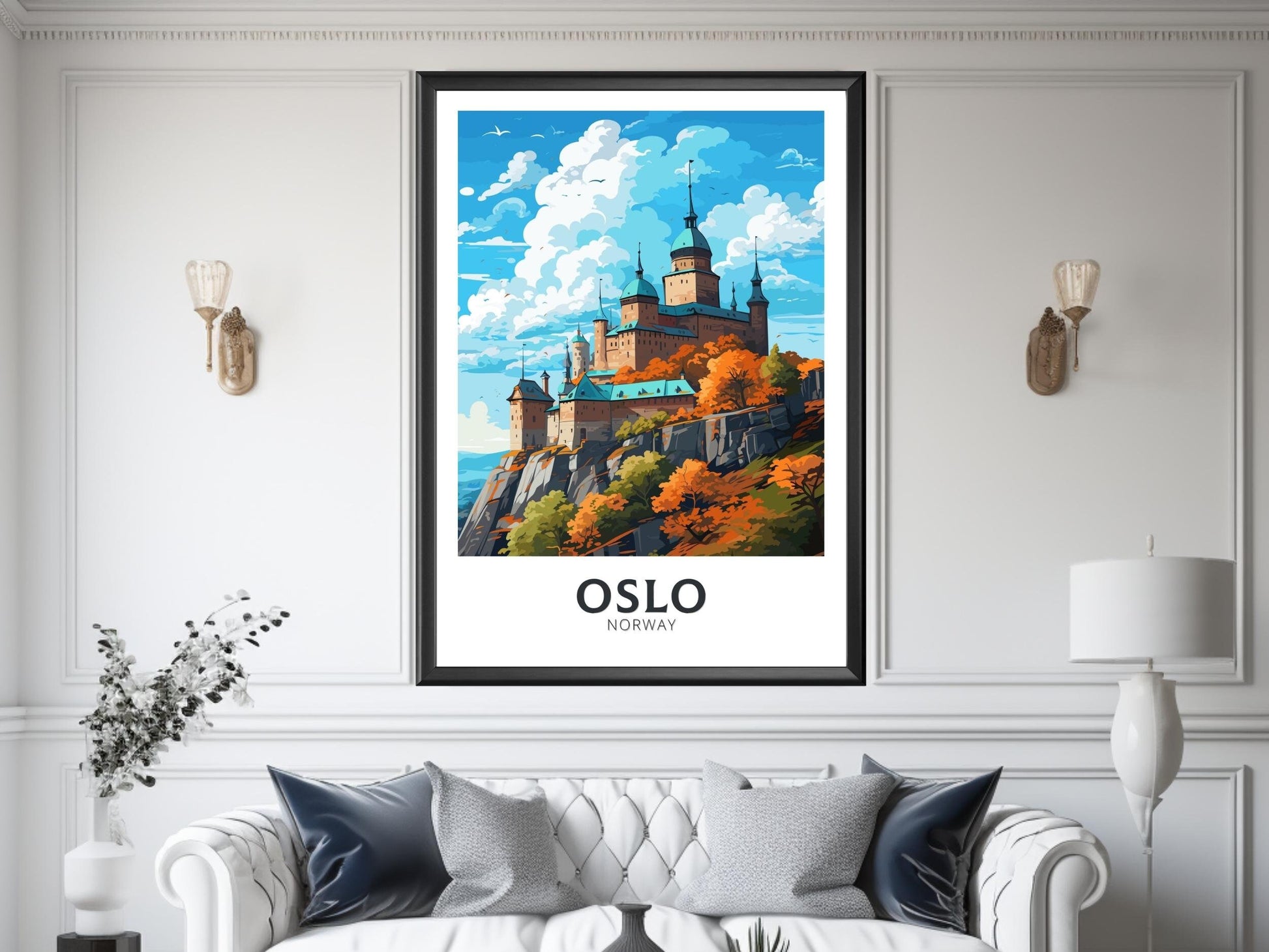 Oslo Poster | Oslo Print | Oslo Norway | Oslo Wall Art | Illustration | Travel Gift | Norway Print | Norway Art | Akershus Fortress ID 575