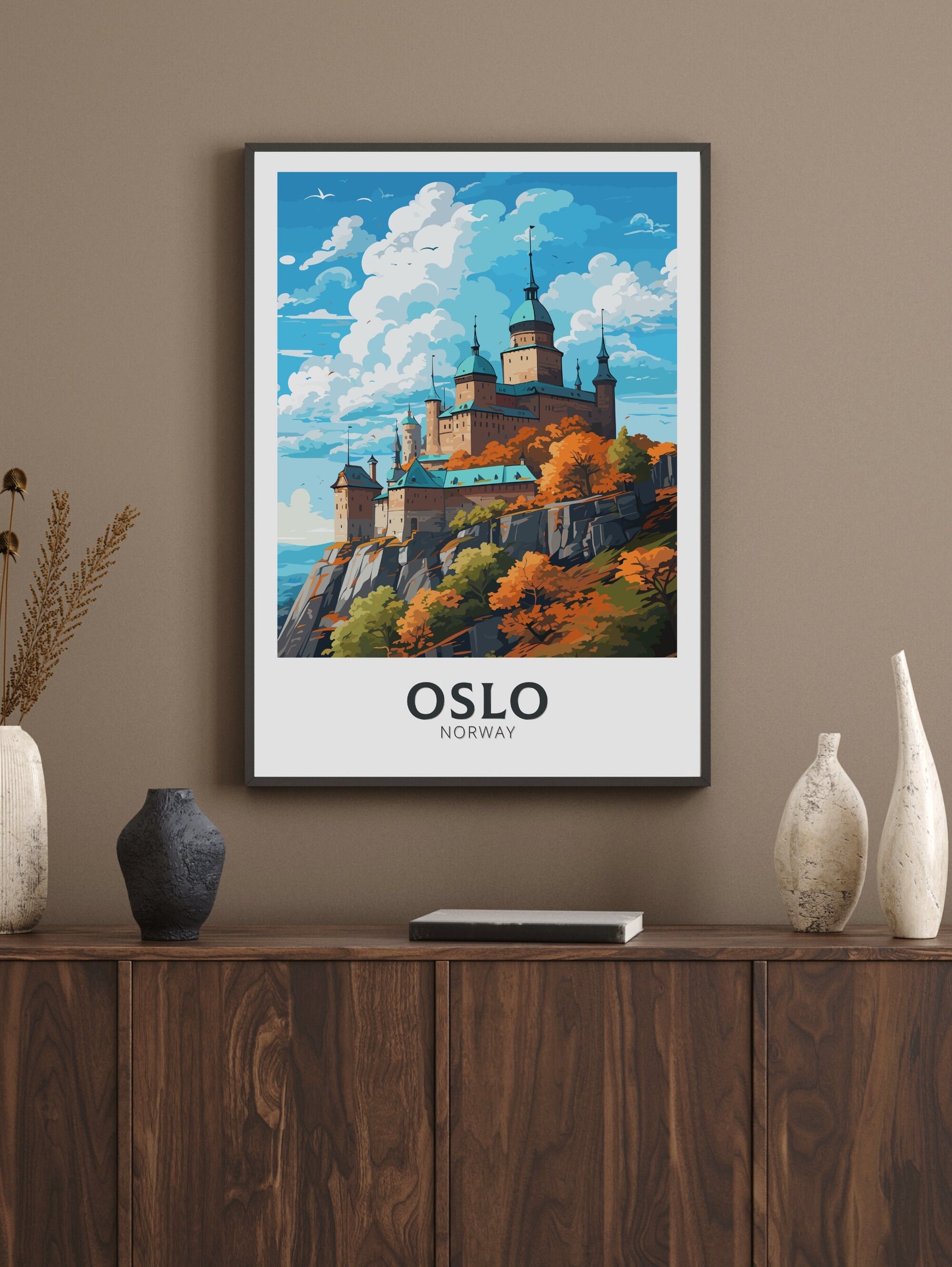 Oslo Poster | Oslo Print | Oslo Norway | Oslo Wall Art | Illustration | Travel Gift | Norway Print | Norway Art | Akershus Fortress ID 575