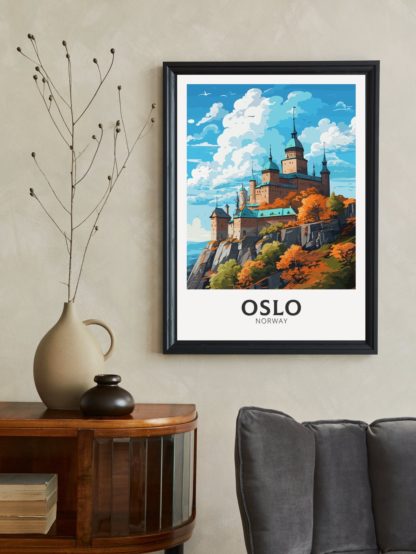 Oslo Poster | Oslo Print | Oslo Norway | Oslo Wall Art | Illustration | Travel Gift | Norway Print | Norway Art | Akershus Fortress ID 575