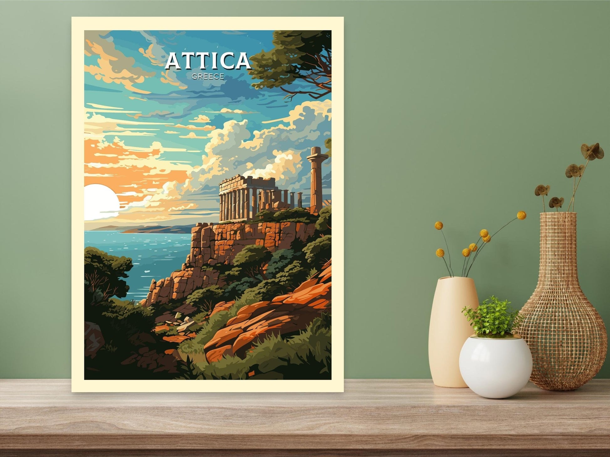 Attica Print | Attica Travel Poster | Illustration | Greece Print | Greece Home Décor | Attica Art | Greek poster | Cape Sounion | ID 580