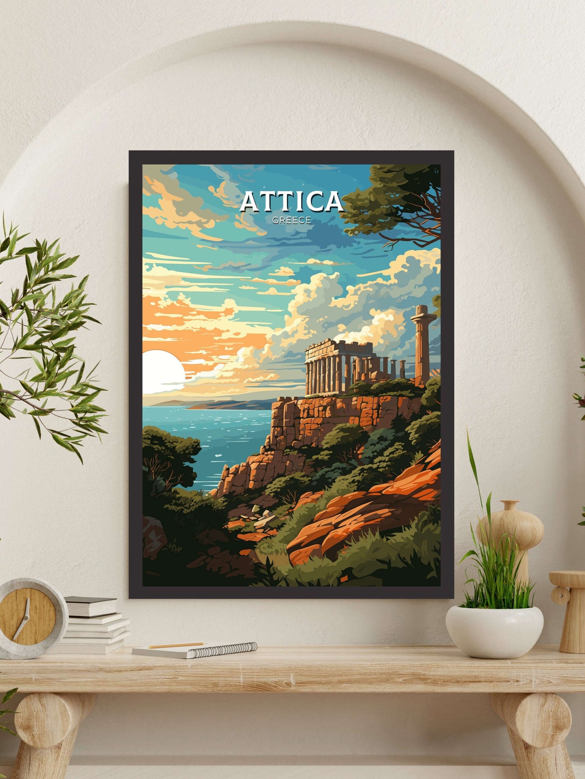 Attica Print | Attica Travel Poster | Illustration | Greece Print | Greece Home Décor | Attica Art | Greek poster | Cape Sounion | ID 580