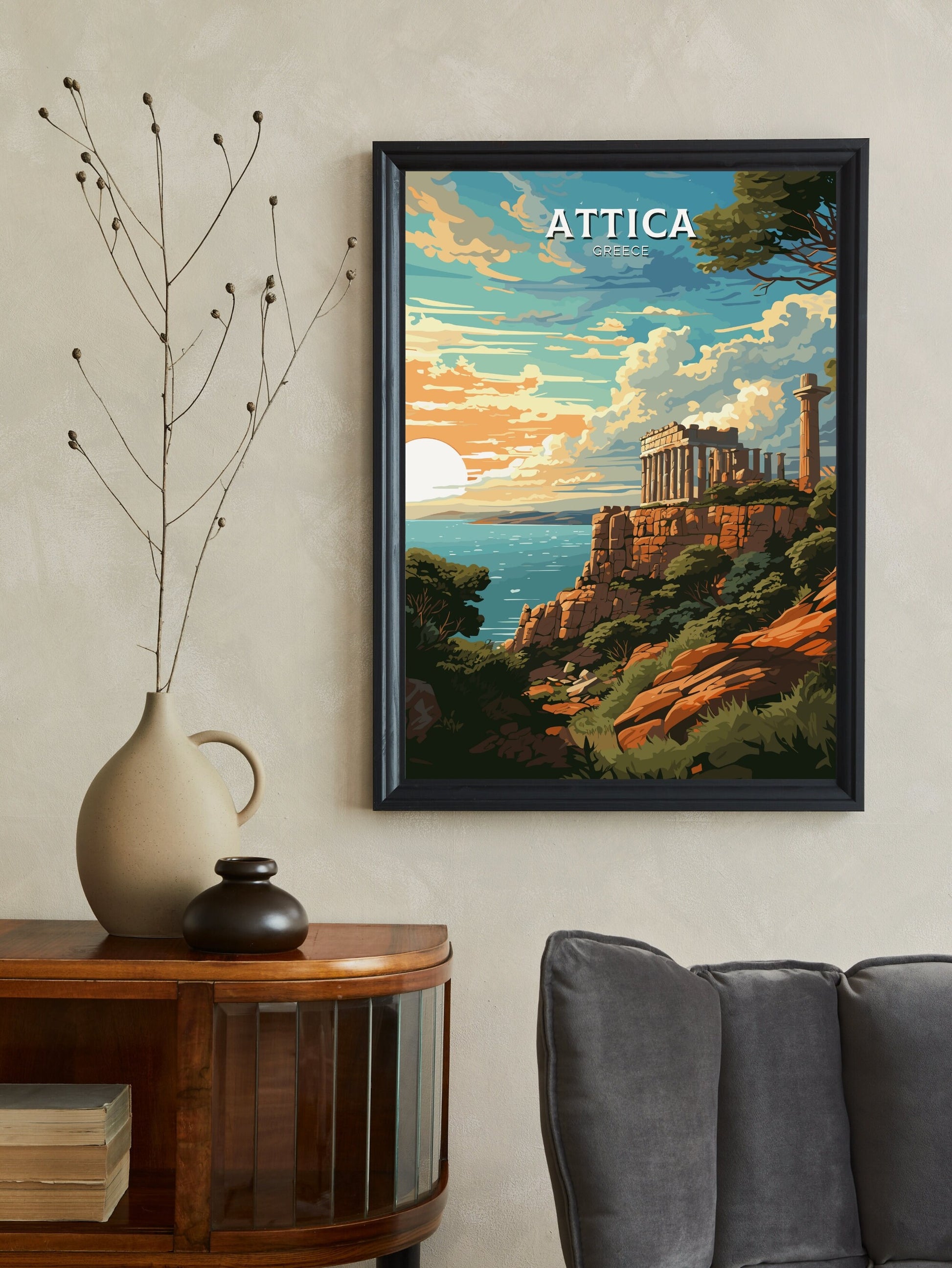 Attica Print | Attica Travel Poster | Illustration | Greece Print | Greece Home Décor | Attica Art | Greek poster | Cape Sounion | ID 580