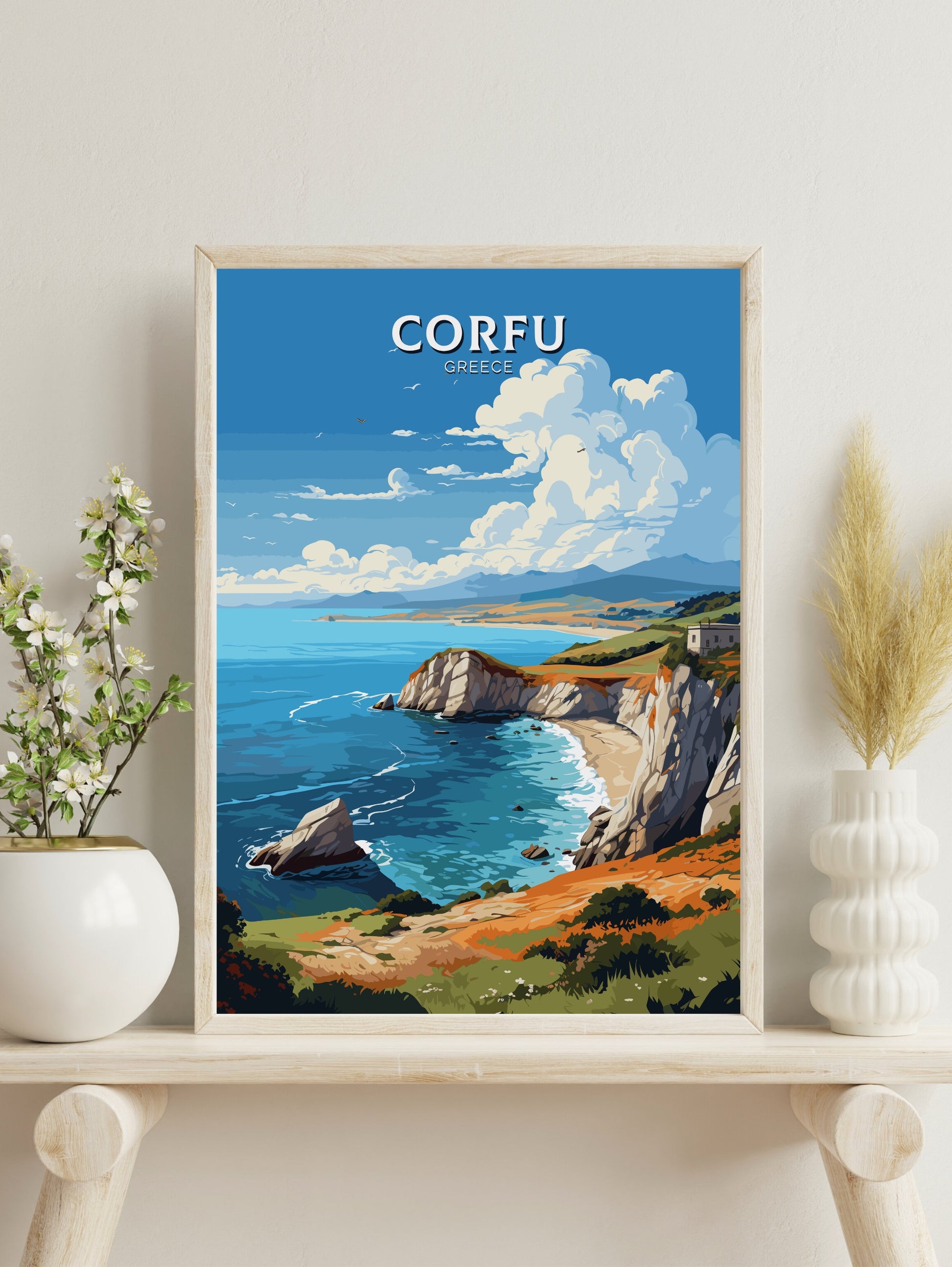 Corfu Print | Corfu Travel Poster | Illustration | Greece Print | Greece Home Décor | Corfu Art | Greek poster | Corfu Island | ID 582