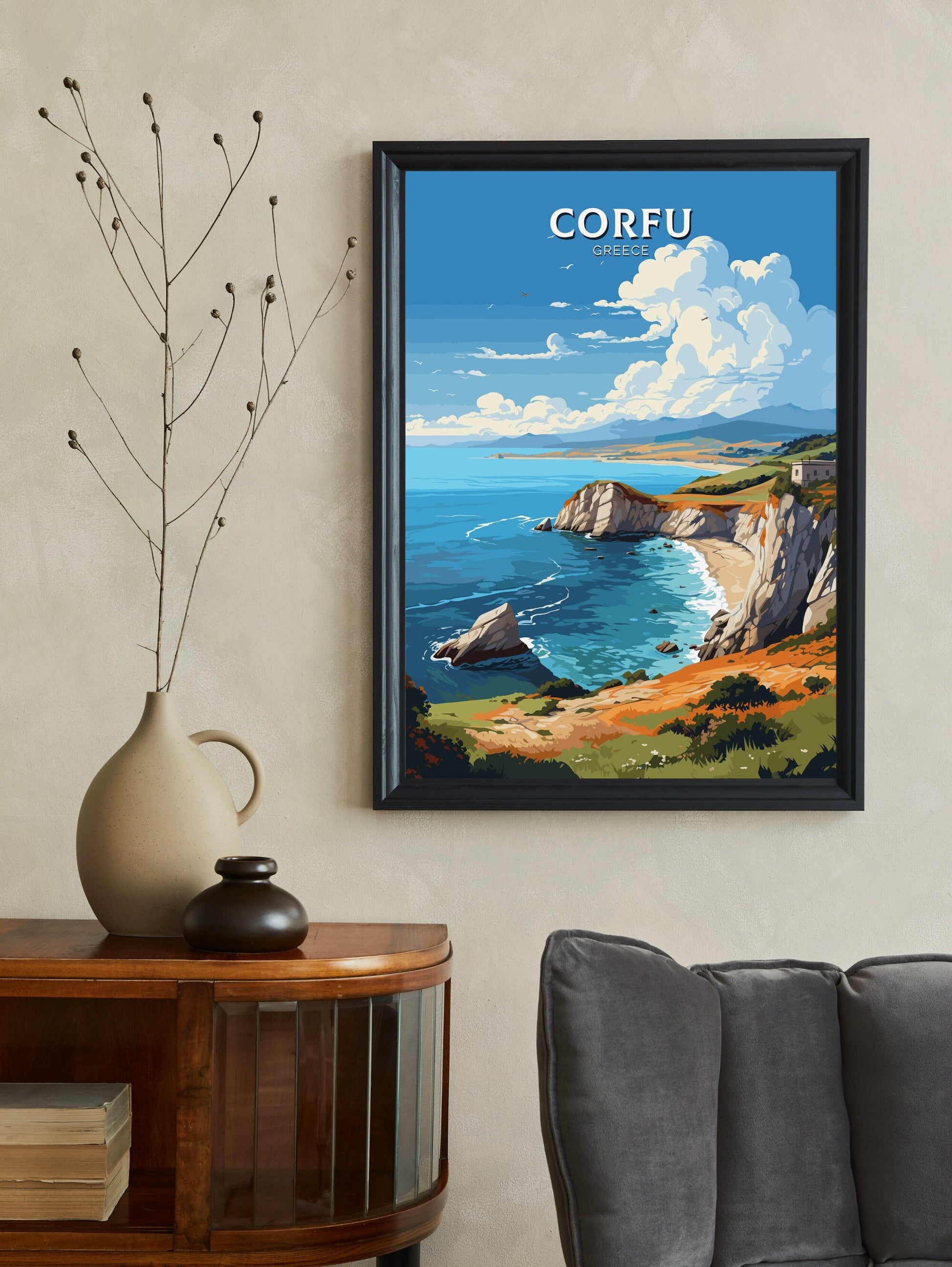 Corfu Print | Corfu Travel Poster | Illustration | Greece Print | Greece Home Décor | Corfu Art | Greek poster | Corfu Island | ID 582