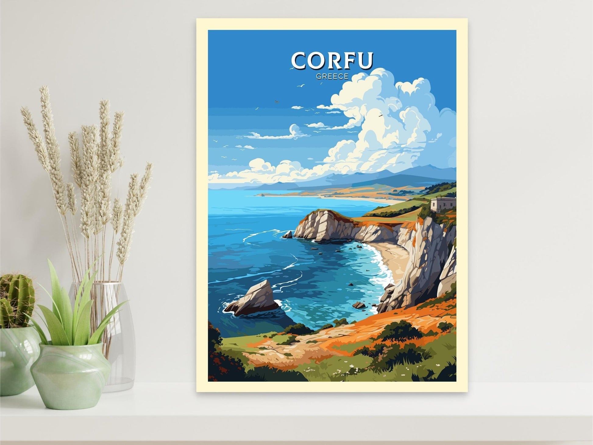 Corfu Print | Corfu Travel Poster | Illustration | Greece Print | Greece Home Décor | Corfu Art | Greek poster | Corfu Island | ID 582