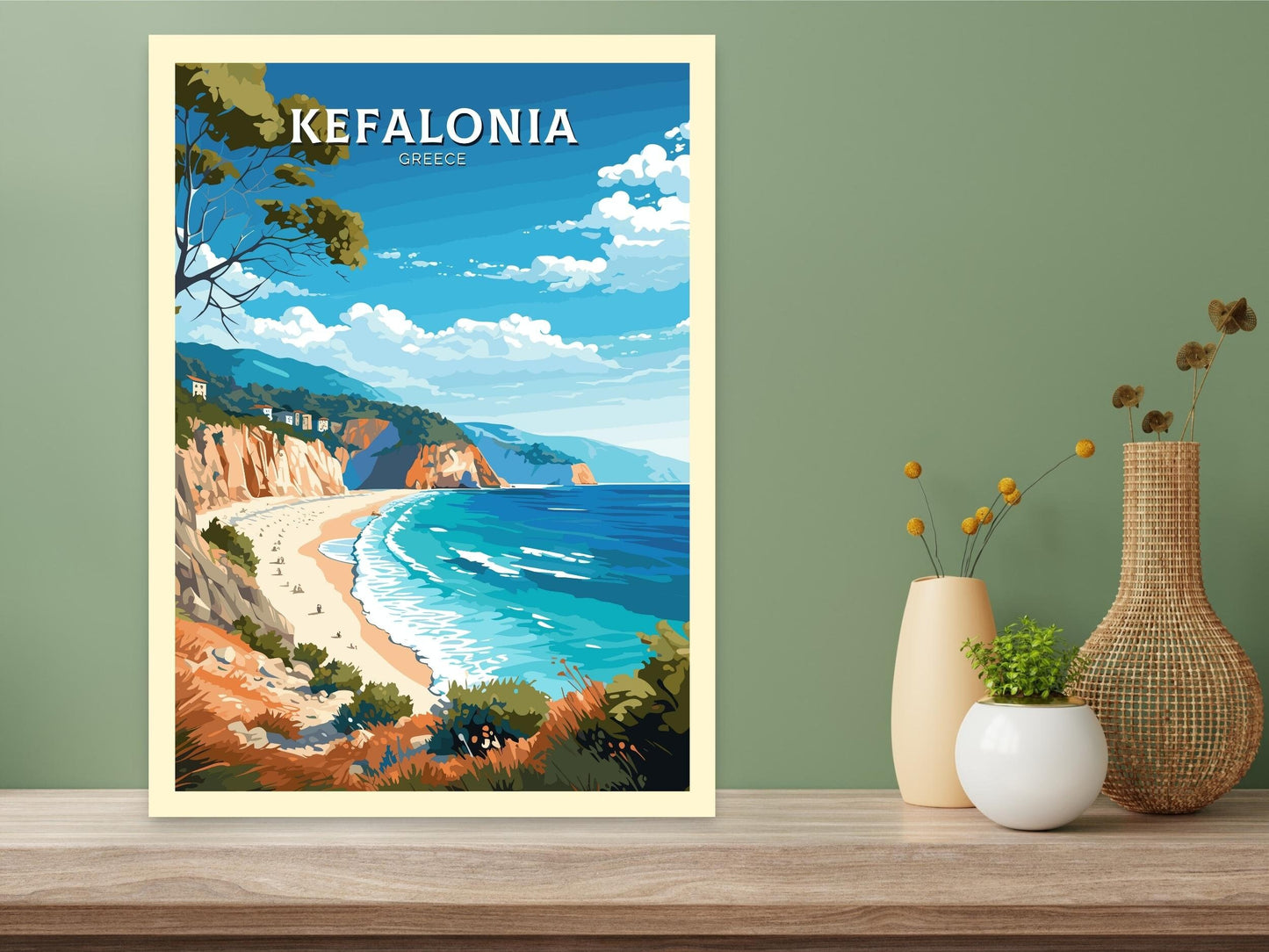 Kefalonia Print | Kefalonia Travel Poster | Illustration | Greece Print | Greece Home Décor | Kefalonia Art | Greece poster | ID 584