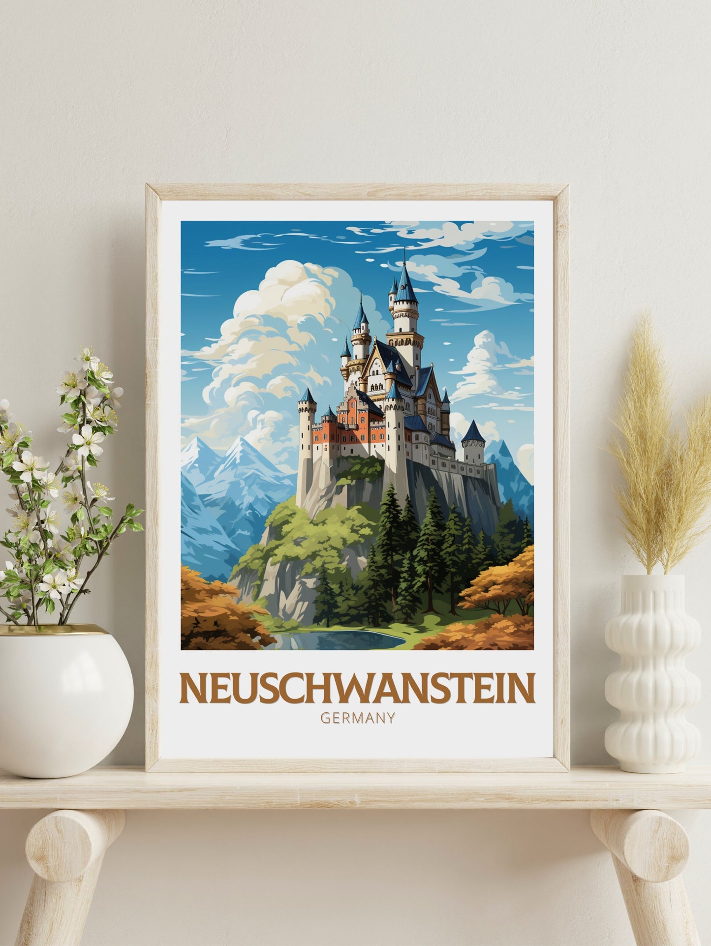 Neuschwanstein Travel Poster | Neuschwanstein Illustration | Neuschwanstein Wall Art | Germany Poster | Neuschwanstein Poster | ID 620