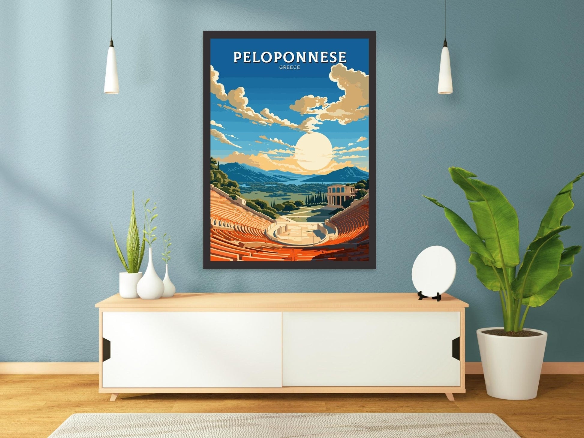 Peloponnese Print | Peloponnese Travel Poster | Illustration | Greece Print | Greece Home Décor | Peloponnese Art | Epidaurus Theatre ID 590