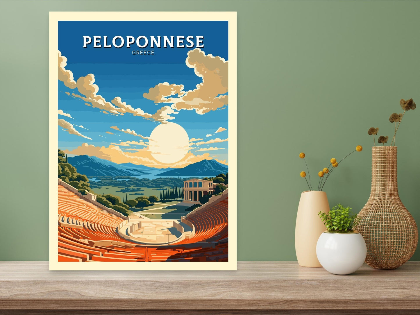 Peloponnese Print | Peloponnese Travel Poster | Illustration | Greece Print | Greece Home Décor | Peloponnese Art | Epidaurus Theatre ID 590