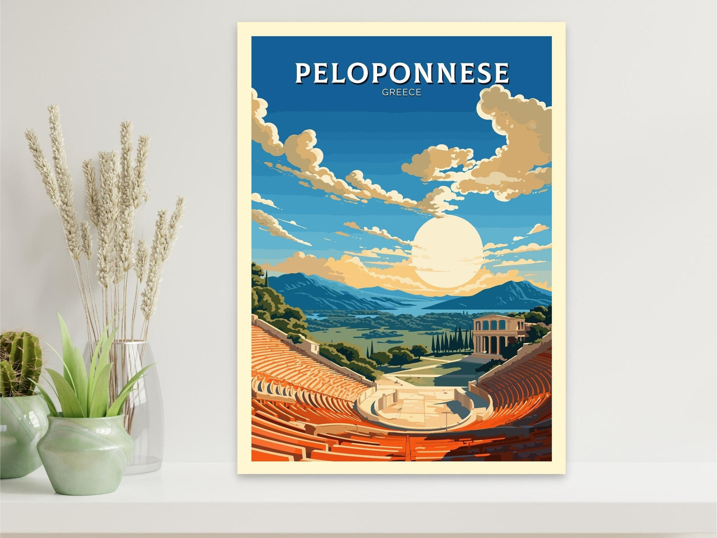 Peloponnese Print | Peloponnese Travel Poster | Illustration | Greece Print | Greece Home Décor | Peloponnese Art | Epidaurus Theatre ID 590