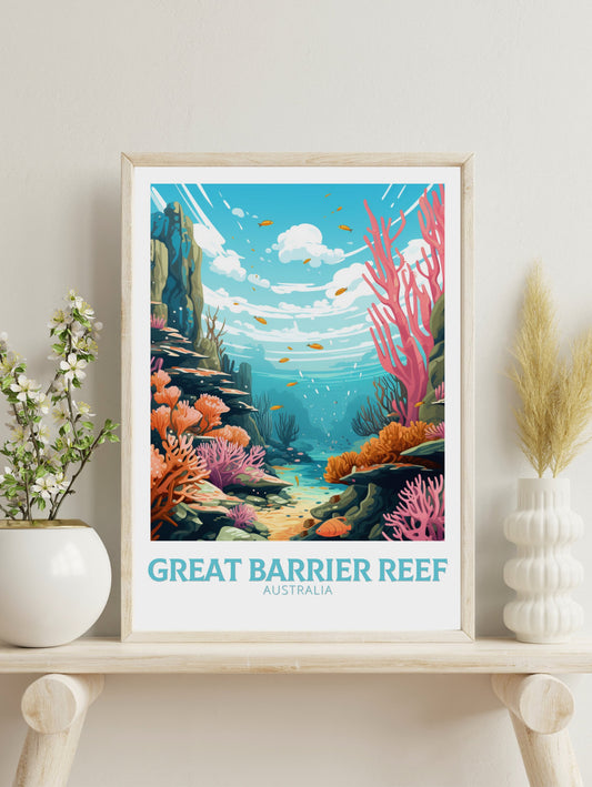 Great Barrier Reef Travel Print | Barrier Reef Poster | Reef Illustration | Australia Poster | Australia Print | Queensland Print | ID 624