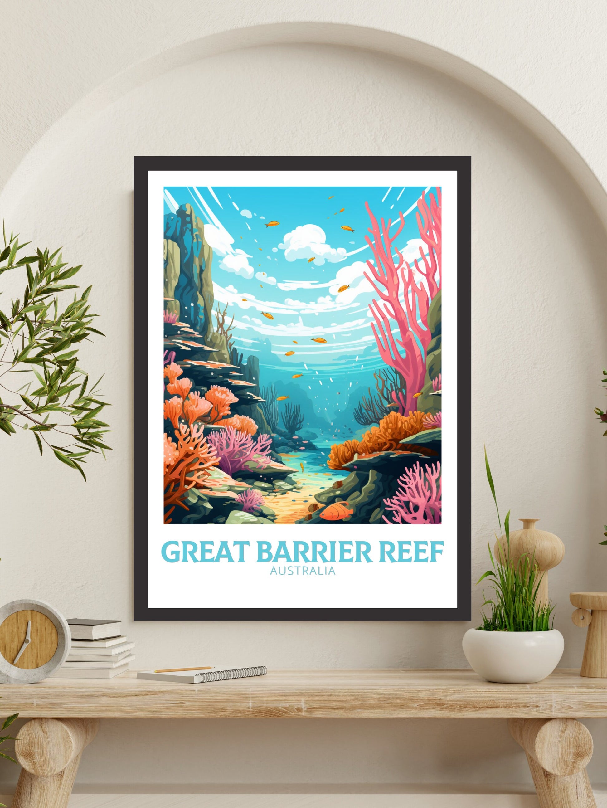 Great Barrier Reef Travel Print | Barrier Reef Poster | Reef Illustration | Australia Poster | Australia Print | Queensland Print | ID 624