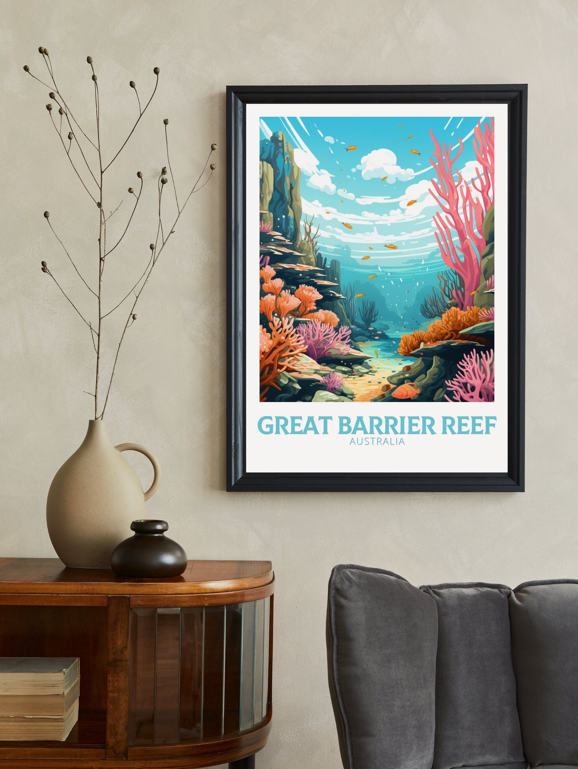 Great Barrier Reef Travel Print | Barrier Reef Poster | Reef Illustration | Australia Poster | Australia Print | Queensland Print | ID 624