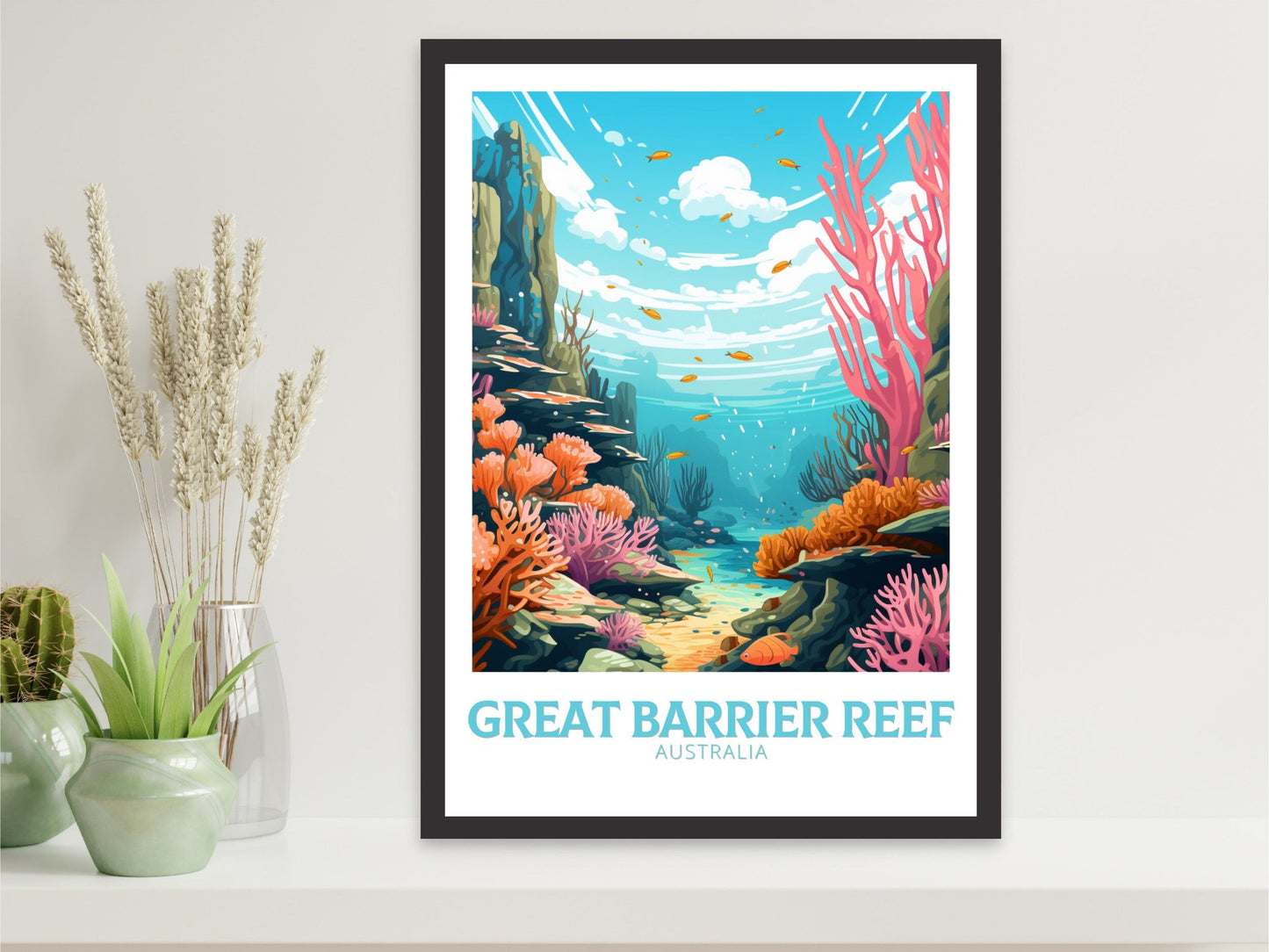 Great Barrier Reef Travel Print | Barrier Reef Poster | Reef Illustration | Australia Poster | Australia Print | Queensland Print | ID 624