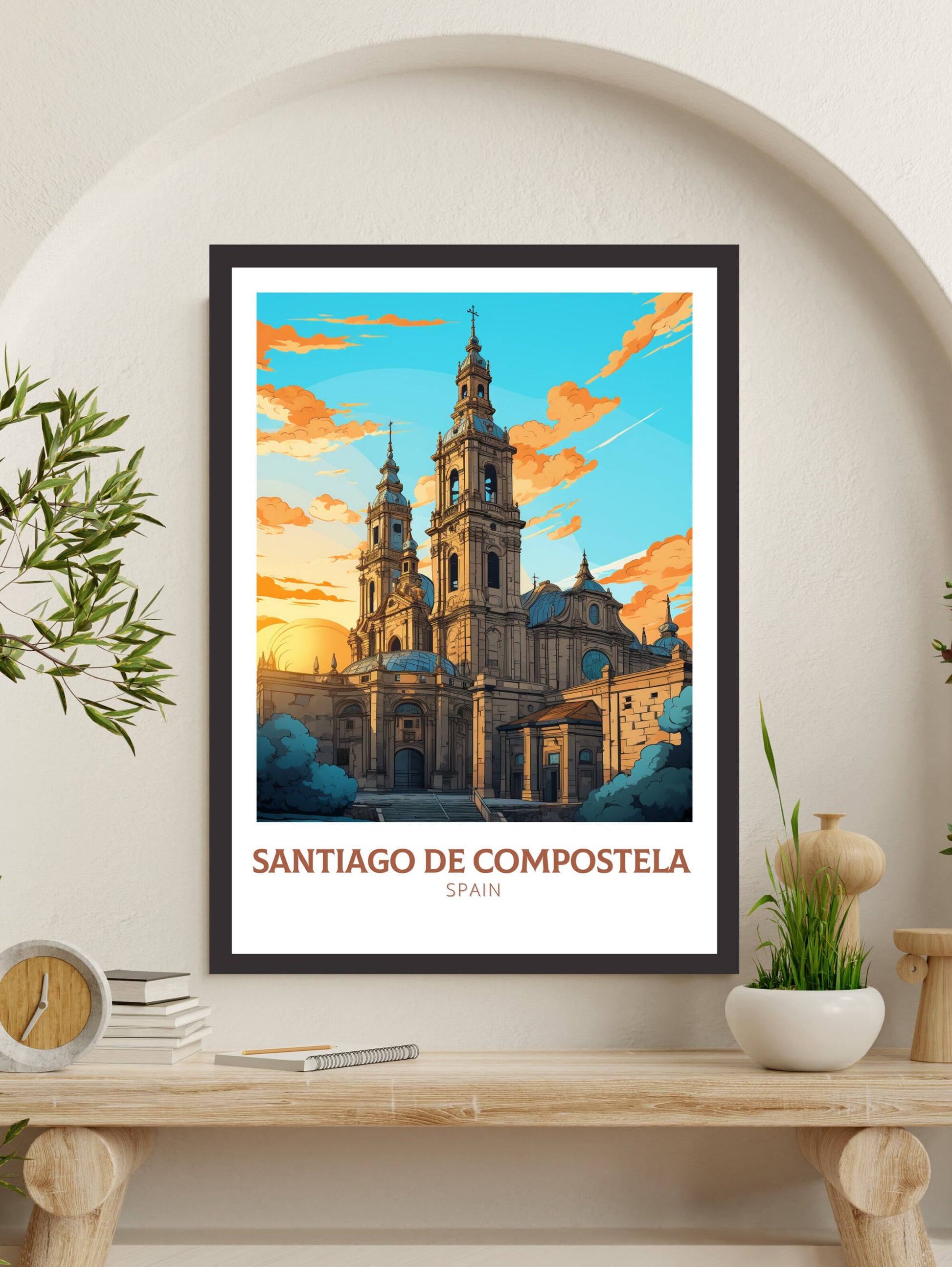 Santiago de Compostela Poster | Santiago de Compostela pilgrimage | Compostela Cathedral | Spain Poster | Compostela Spain Painting | ID 627