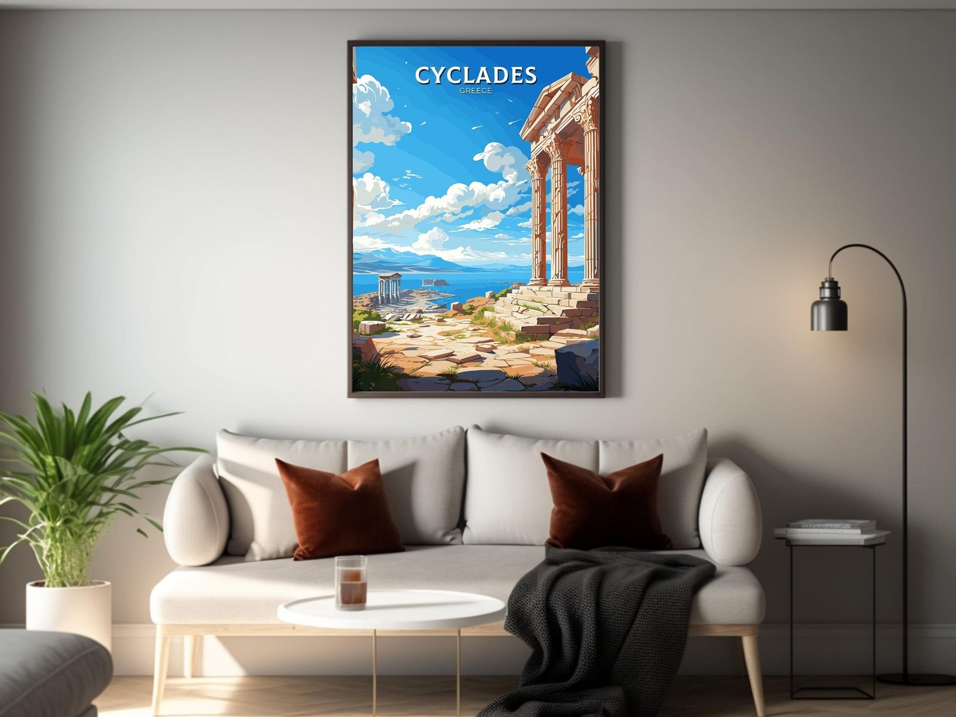 Cyclades Print | Cyclades Travel Poster | Illustration | Greece Print | Greece Home Décor | Cyclades Art | Epidaurus Theatre ID 592