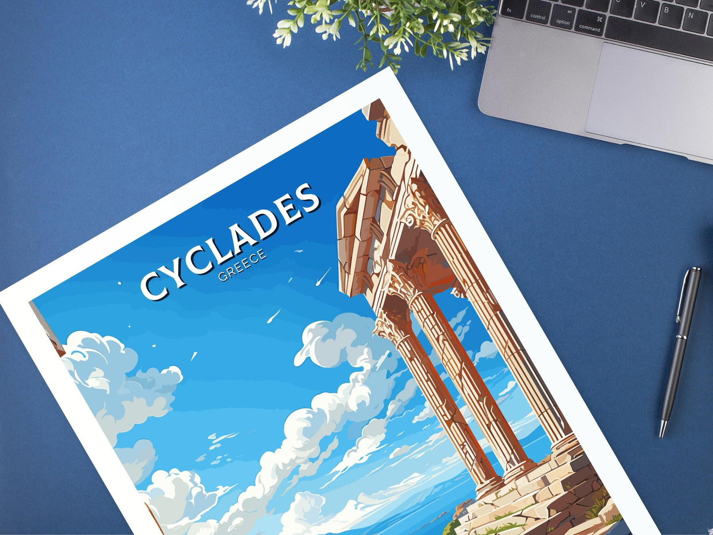 Cyclades Print | Cyclades Travel Poster | Illustration | Greece Print | Greece Home Décor | Cyclades Art | Epidaurus Theatre ID 592