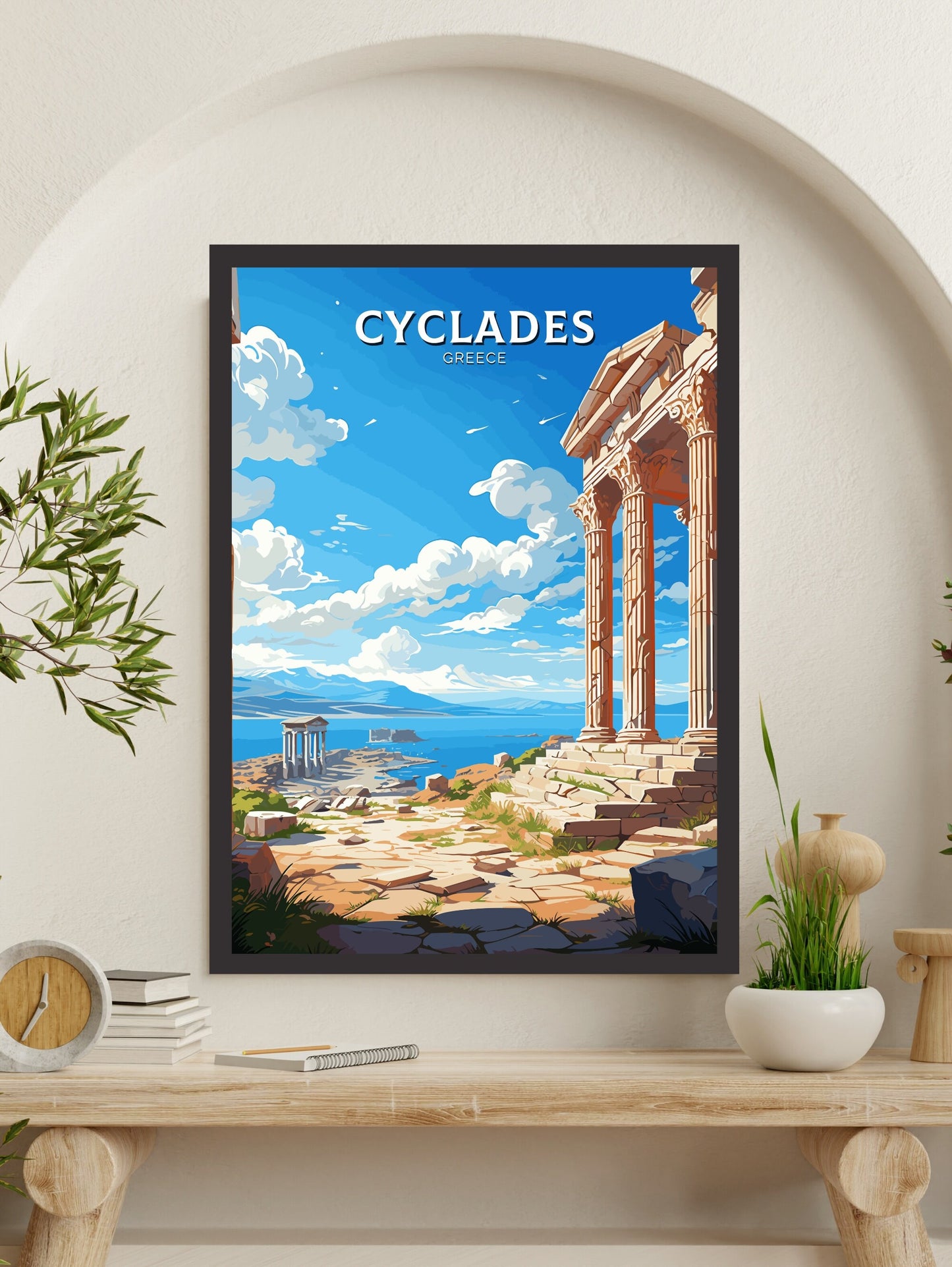 Cyclades Print | Cyclades Travel Poster | Illustration | Greece Print | Greece Home Décor | Cyclades Art | Epidaurus Theatre ID 592