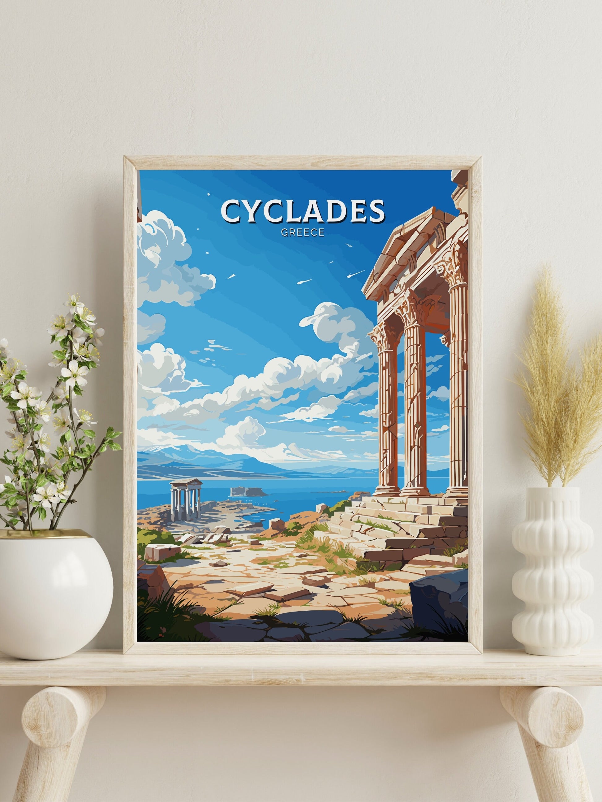 Cyclades Print | Cyclades Travel Poster | Illustration | Greece Print | Greece Home Décor | Cyclades Art | Epidaurus Theatre ID 592