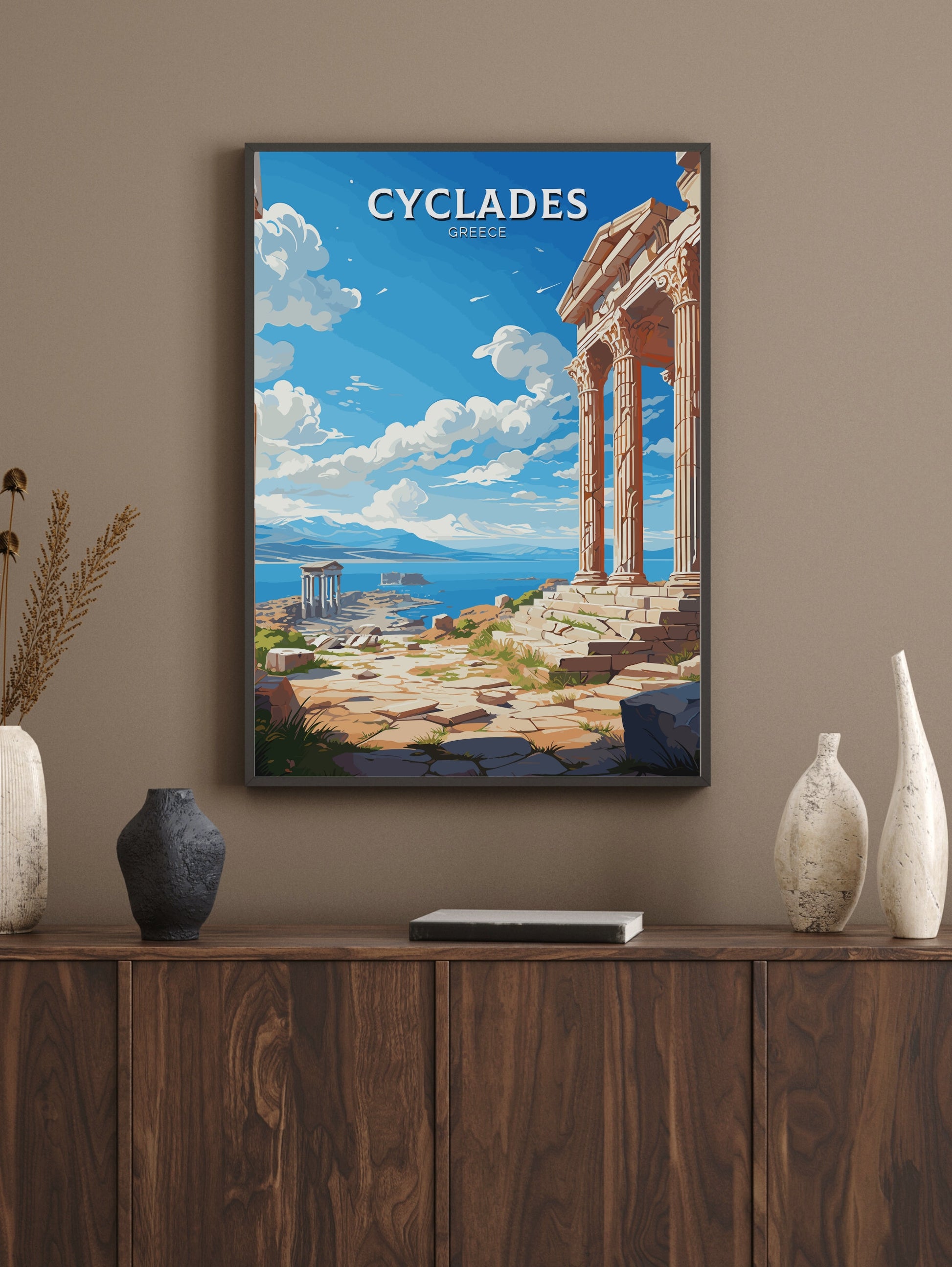 Cyclades Print | Cyclades Travel Poster | Illustration | Greece Print | Greece Home Décor | Cyclades Art | Epidaurus Theatre ID 592