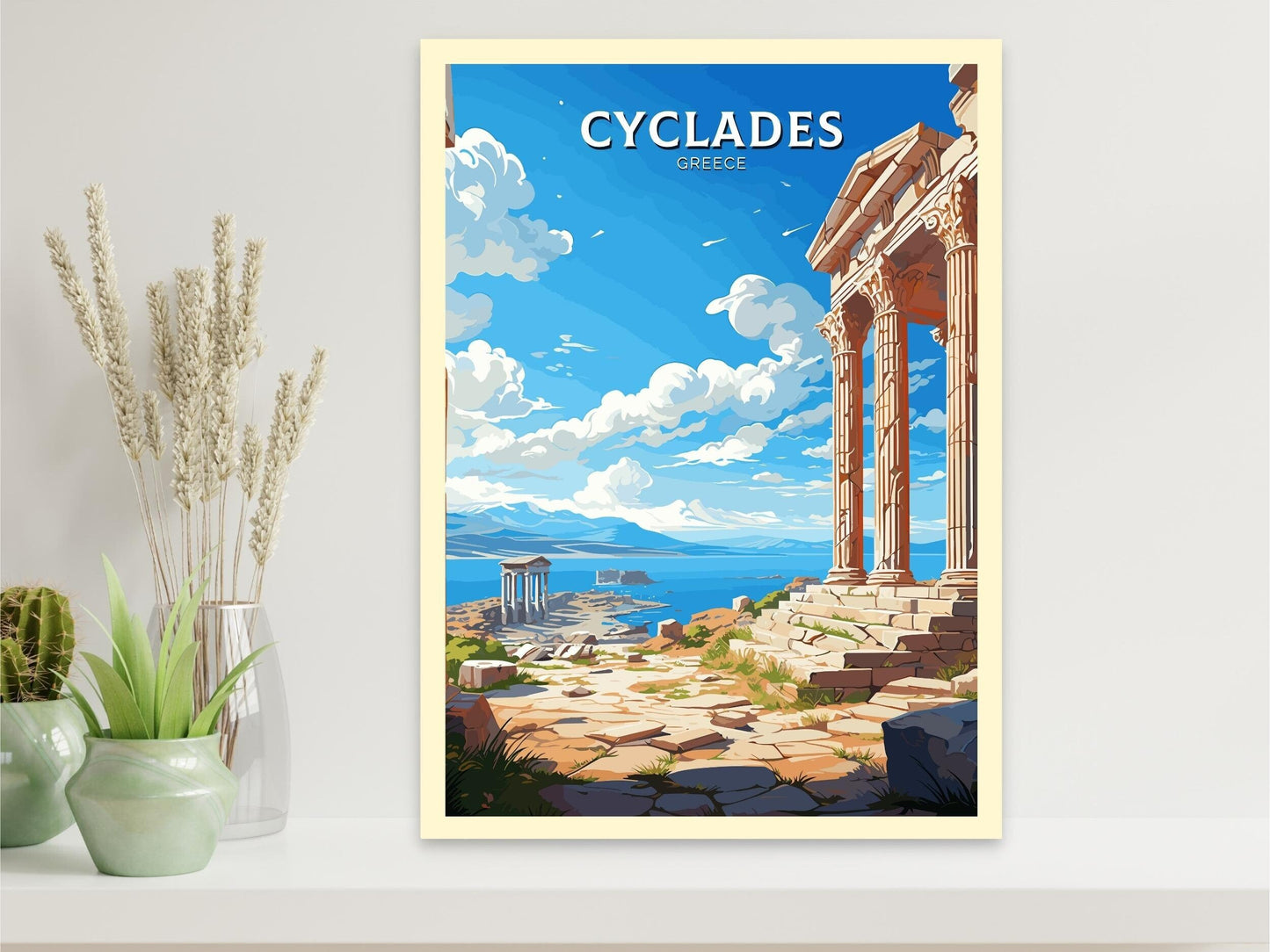 Cyclades Print | Cyclades Travel Poster | Illustration | Greece Print | Greece Home Décor | Cyclades Art | Epidaurus Theatre ID 592