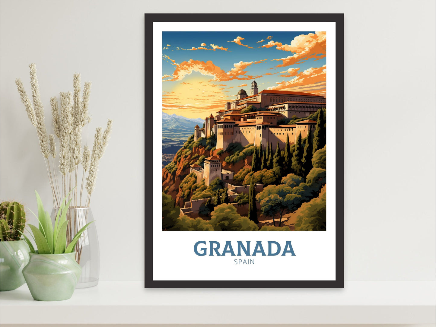 Granada Poster | Granada Travel Print | Granada Illustration | Granada Wall Art | Spain Poster | Granada Spain Painting | Granada Art ID 628