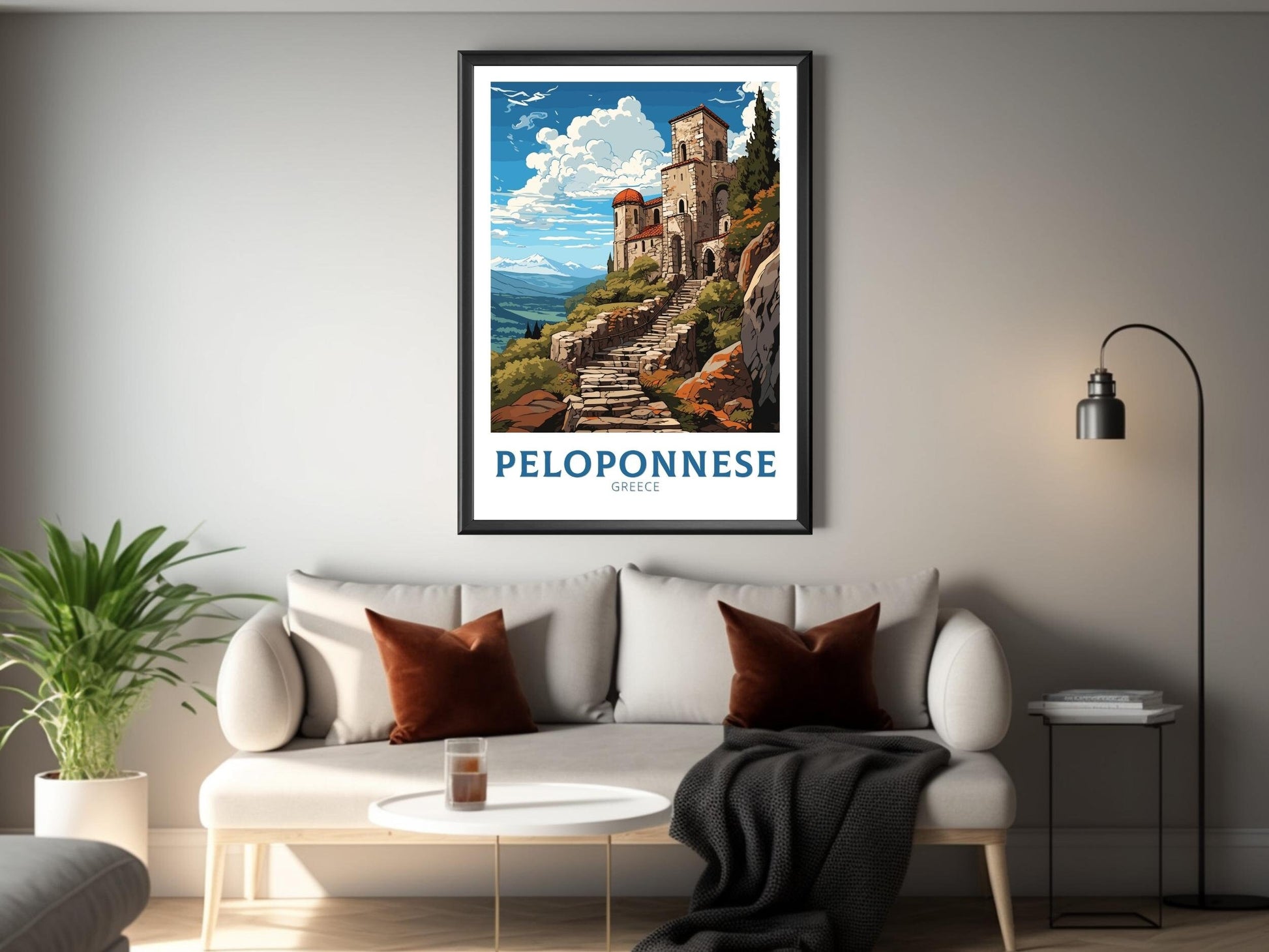 Peloponnese Poster | Peloponnese Travel Print | Illustration | Greece Print | Greece Home Décor | Peloponnese Art | Mystras ID 595