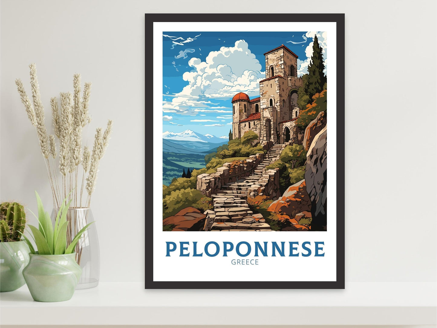 Peloponnese Poster | Peloponnese Travel Print | Illustration | Greece Print | Greece Home Décor | Peloponnese Art | Mystras ID 595