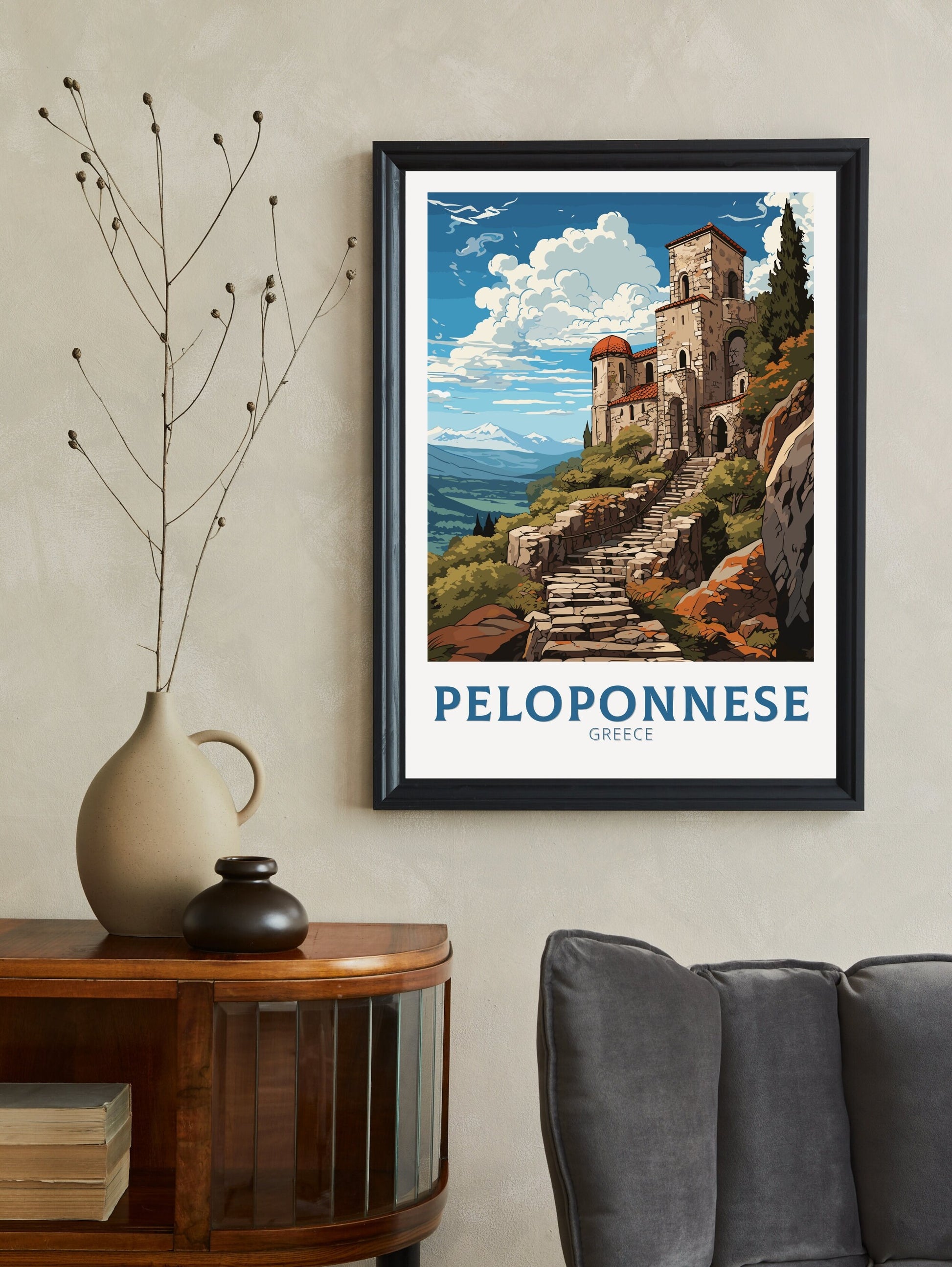 Peloponnese Poster | Peloponnese Travel Print | Illustration | Greece Print | Greece Home Décor | Peloponnese Art | Mystras ID 595