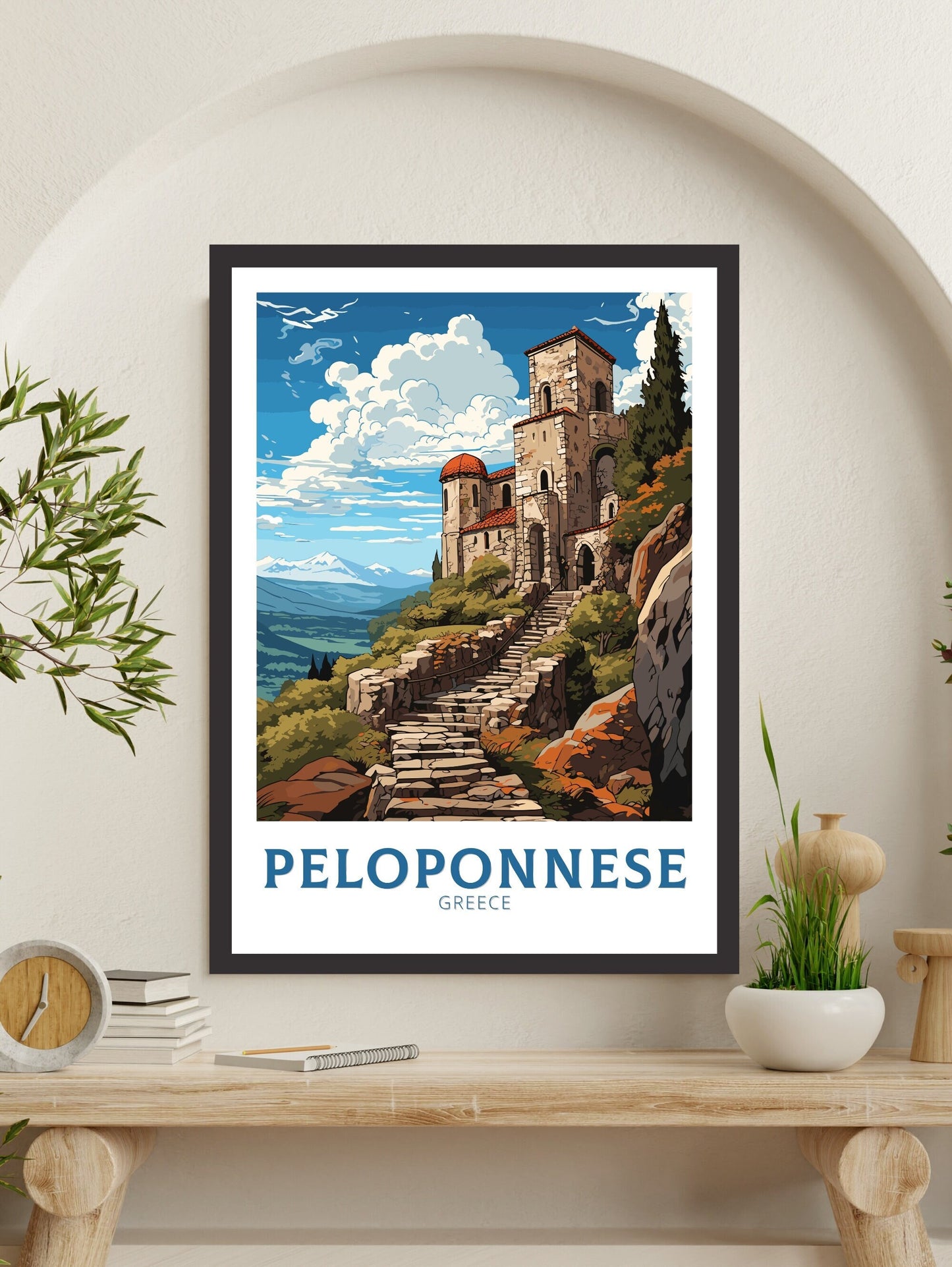 Peloponnese Poster | Peloponnese Travel Print | Illustration | Greece Print | Greece Home Décor | Peloponnese Art | Mystras ID 595