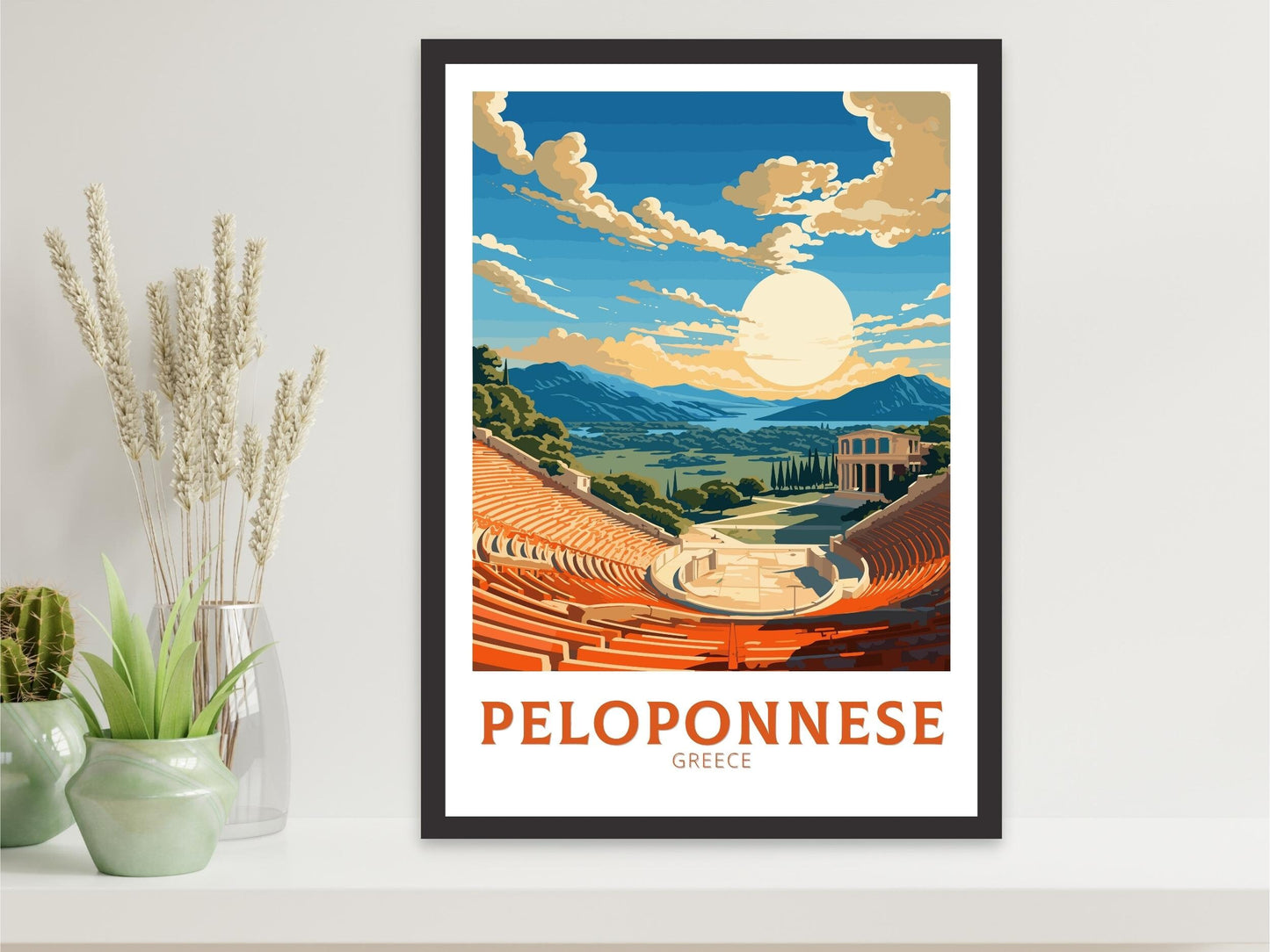 Peloponnese Print | Peloponnese Travel Poster | Illustration | Greece Print | Greece Home Décor | Peloponnese Art | Epidaurus Theatre ID 591