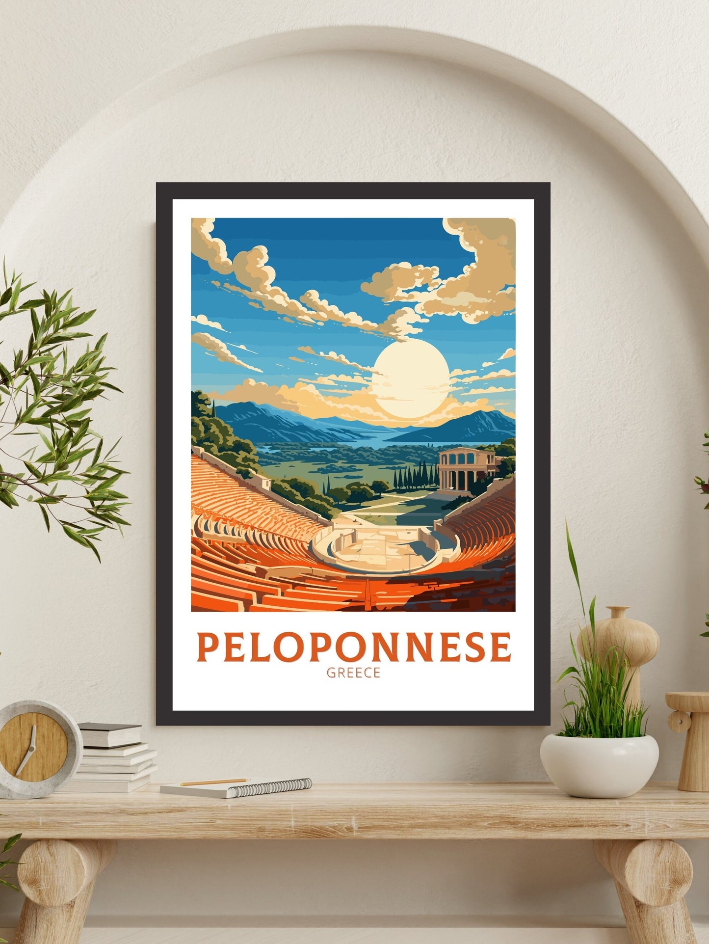 Peloponnese Print | Peloponnese Travel Poster | Illustration | Greece Print | Greece Home Décor | Peloponnese Art | Epidaurus Theatre ID 591